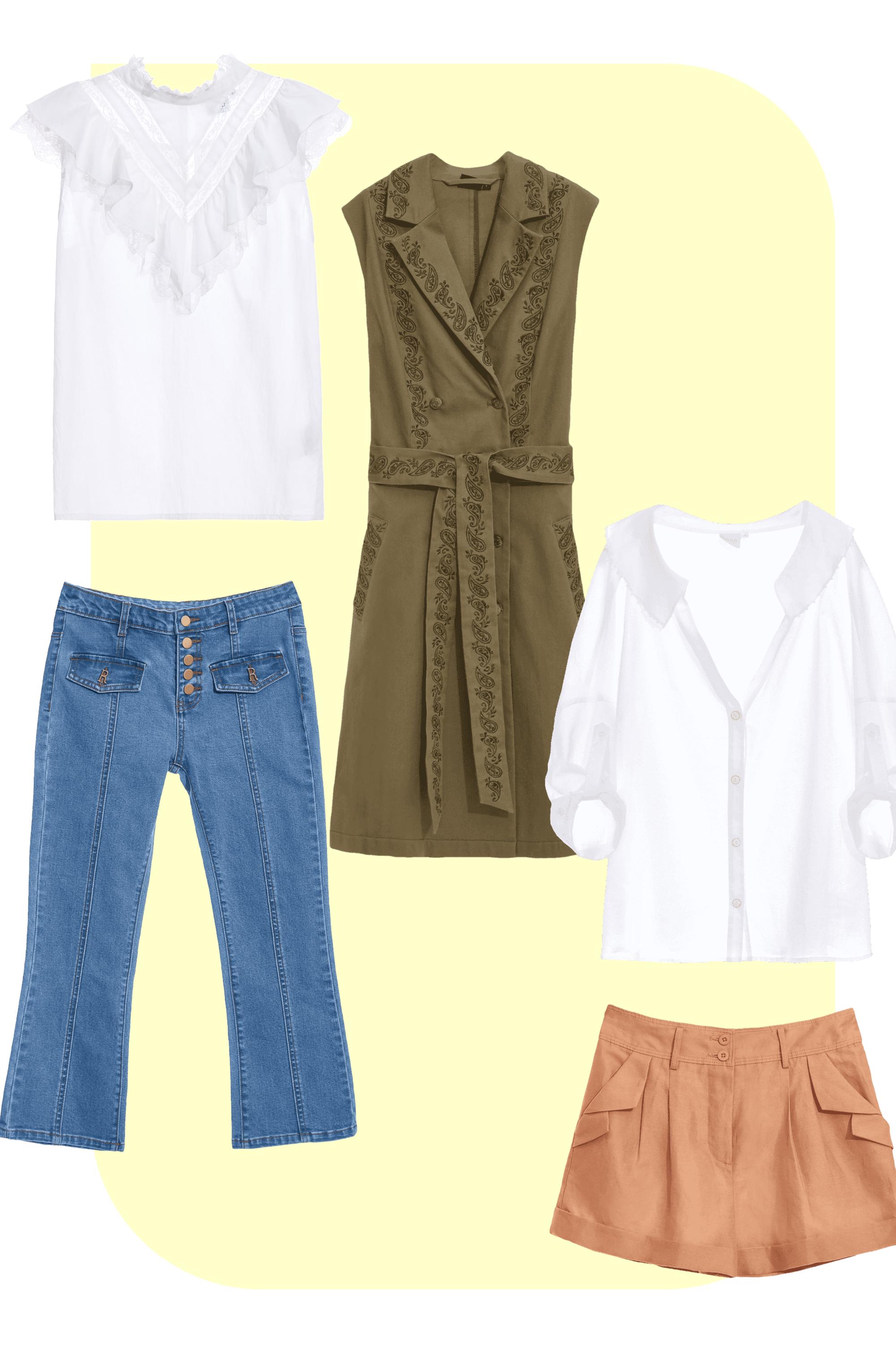 喇叭褲,秋冬穿搭,牛仔褲,牛仔,褲子,一般背心,上衣,女王風範,母親節專區,蕾絲,荷葉,背心,白色上衣,白色背心,短褲,舒適主義,棉麻,春夏穿搭,V領上衣,解封企劃,珍珠