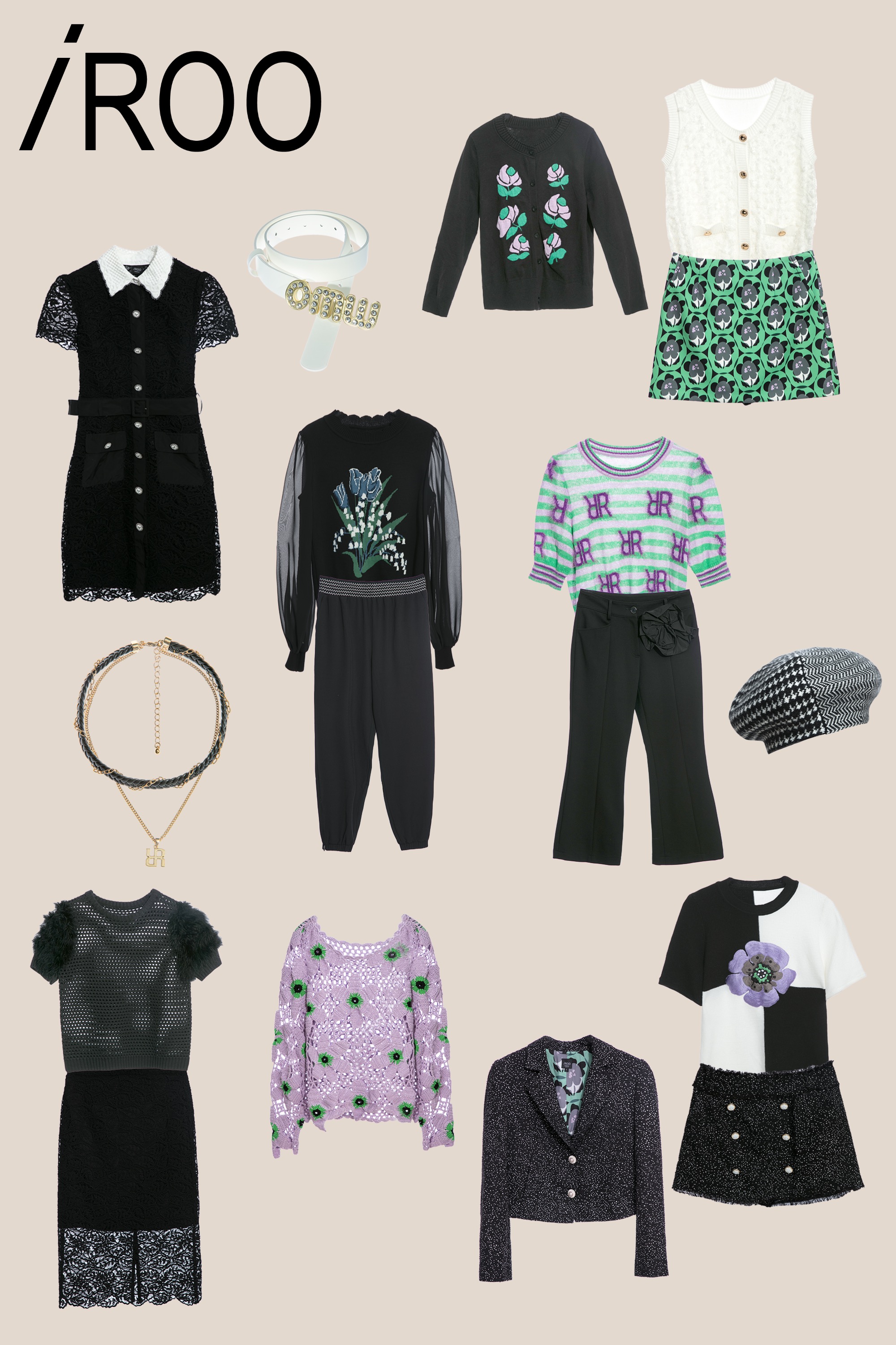 一般背心,針織,春夏穿搭,背心,針織背心,女王風範,窄裙,蕾絲,刺繡,裙子,蕾絲裙,黑色裙子,毛呢花呢,小香風,寬褲,褲子,黑色褲子,皮帶,皮革,項鍊,帽子