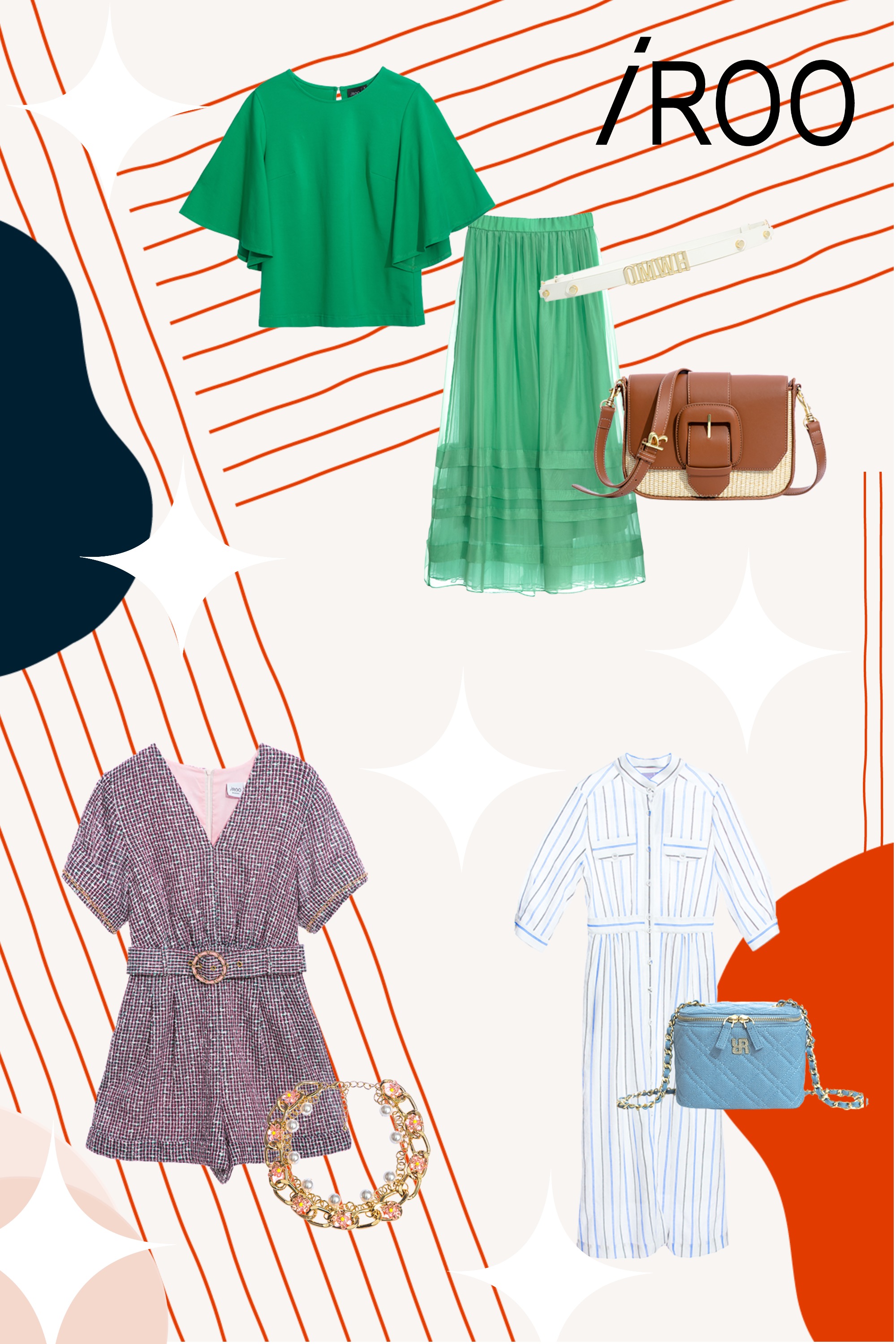 長裙,春夏穿搭,裙子,上衣,傘,側背包,刺繡,皮革,牛仔,皮帶,人氣商品,項鍊,珍珠