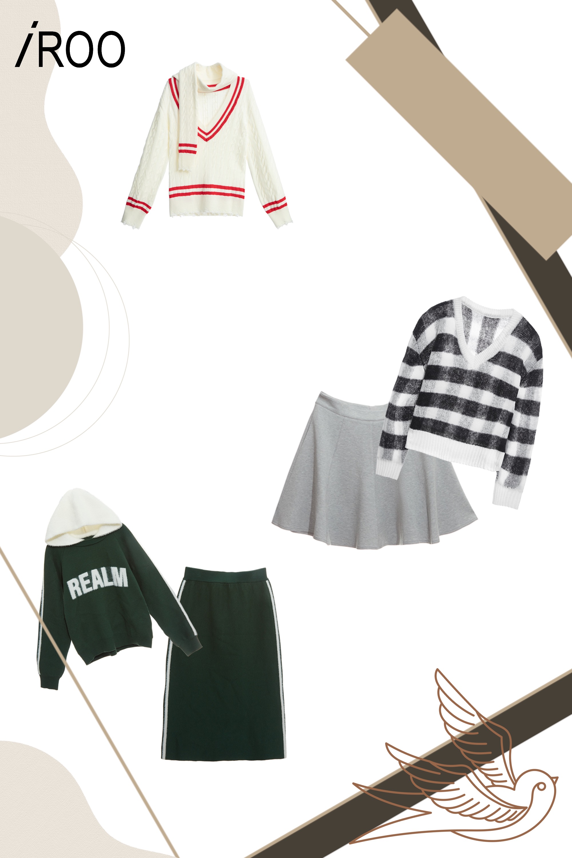 針織衫,秋冬穿搭,上衣,針織,格紋,短裙,裙子,春夏穿搭,圍巾,輕奢渡假,時髦選品專區,針織上衣