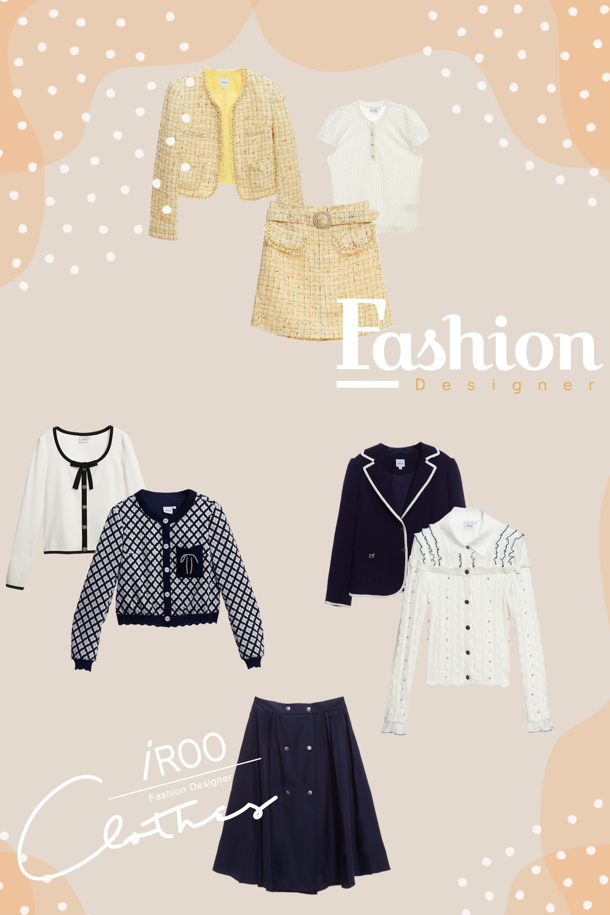 一般外套,秋冬穿搭,人氣商品,蝴蝶結,外套,小香風,針織衫,上衣,針織,荷葉,珍珠,白色上衣,毛呢花呢,花花世界,格紋,長裙,裙子,時髦成套搭配,短裙