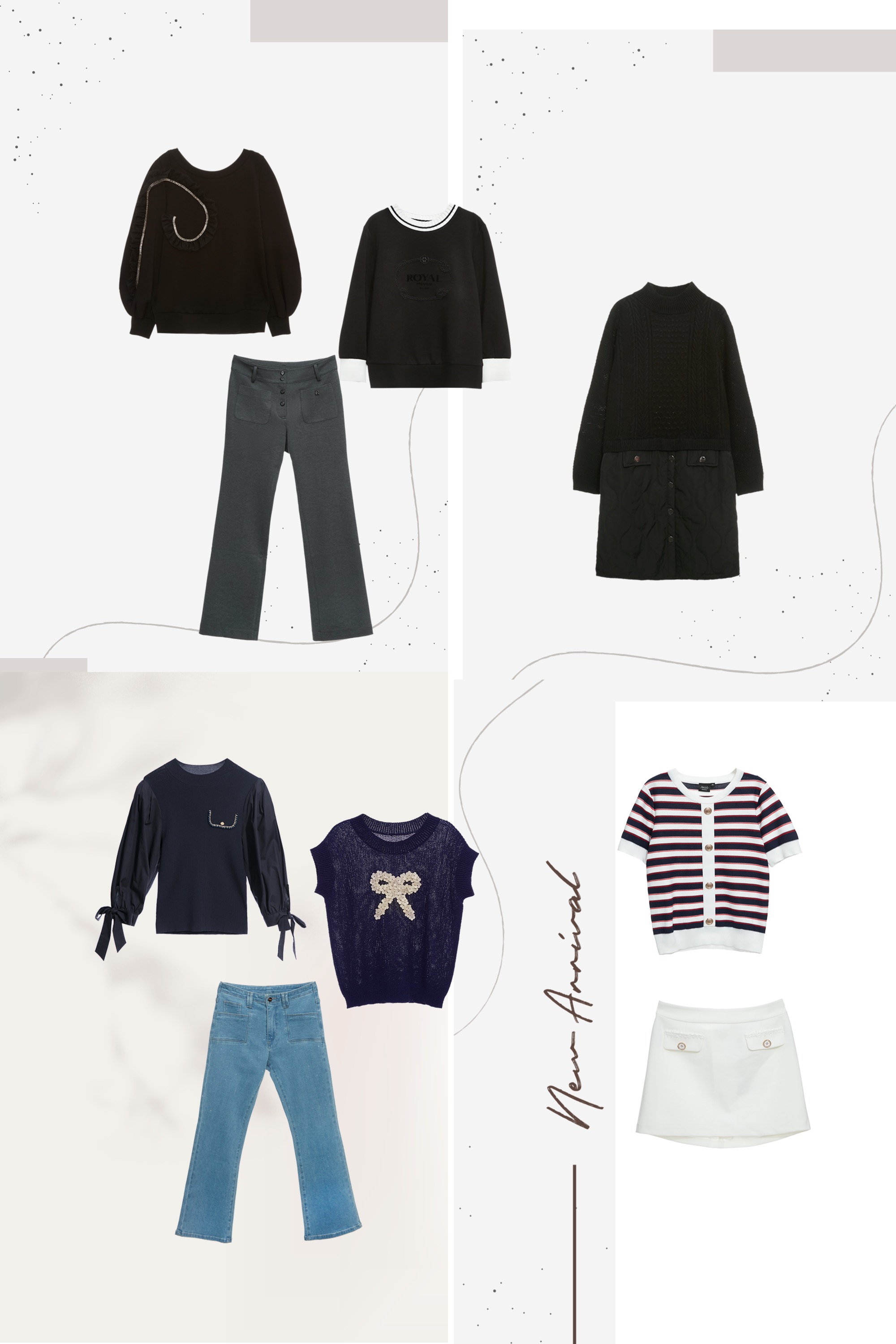 上衣,針織衫,針織,秋冬穿搭,蝴蝶結,針織洋裝,針織裙,洋裝特輯,洋裝,黑色洋裝,長袖洋裝,春夏穿搭,荷葉,黑色上衣,喇叭褲,褲子,牛仔褲,牛仔,人氣商品,一般背心,背心,針織背心,條紋,短裙,白色裙子,時髦成套搭配