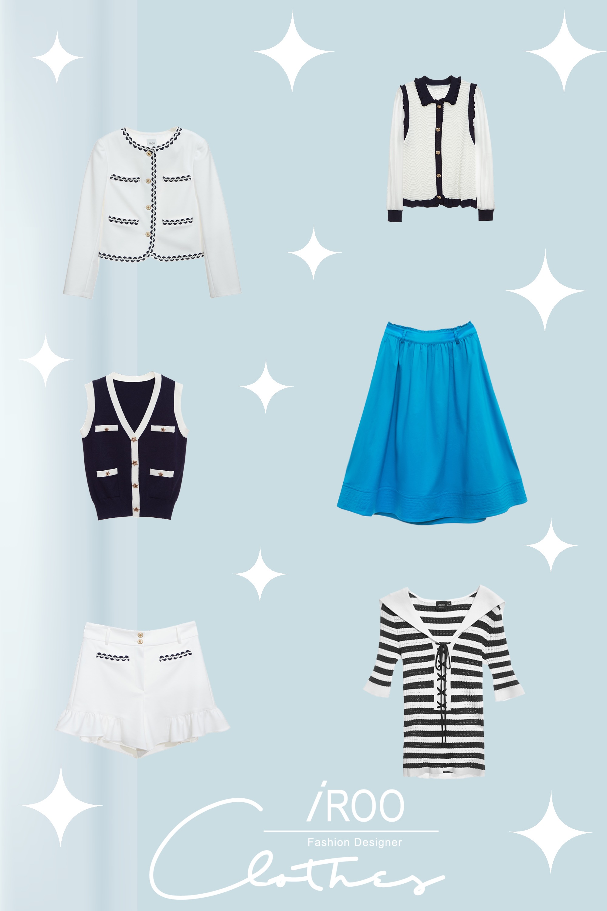 長裙,A字裙,春夏穿搭,人氣商品,一般背心,V領背心,上衣,V領上衣,針織,背心,針織背心,無袖背心,小香風,針織衫,針織上衣,一般外套,上班穿搭,外套,小香風外套,褲裙,短褲,白色裙子,白色褲子,繡花,條紋