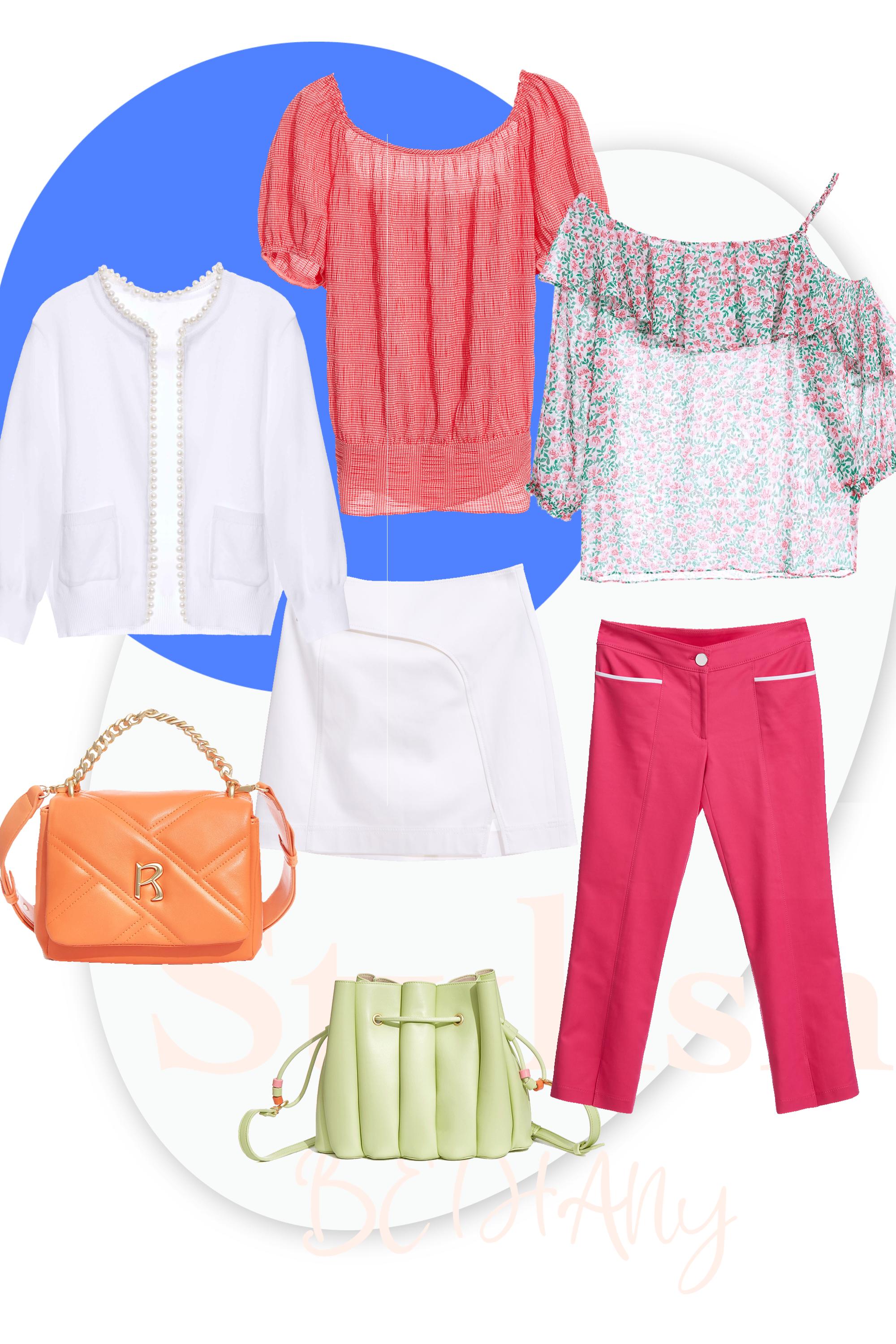 上衣,春夏穿搭,荷葉,蝴蝶結,圓領上衣,側背包,皮革,短裙,舒適主義,裙子,白色裙子,針織外套,秋冬穿搭,一般外套,輕奢渡假,針織,珍珠,外套,白色外套,芭比風潮,母親節專區,雪紡,肩背包