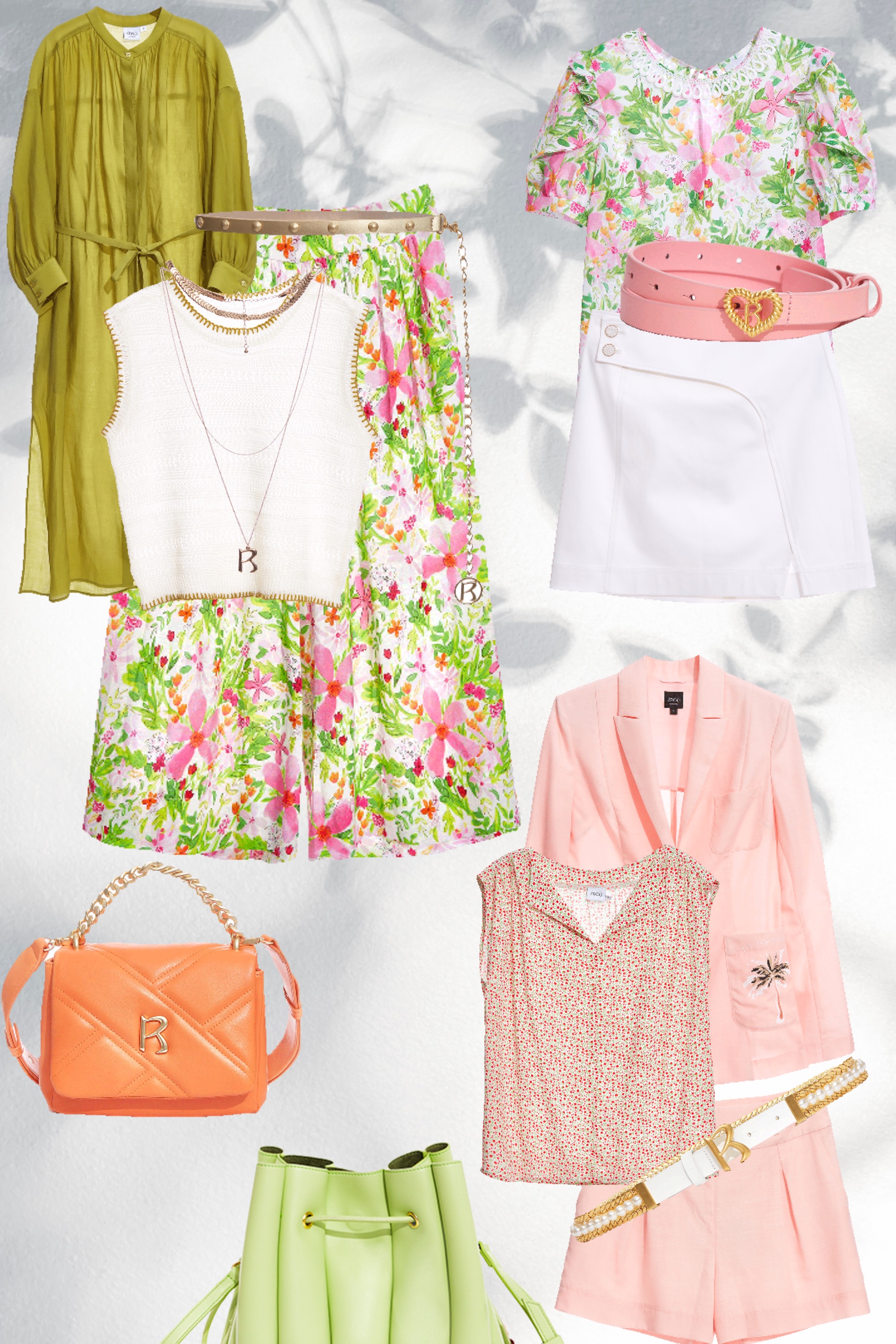 上衣,春夏穿搭,花花世界,母親節專區,蕾絲,刺繡,項鍊,飾品,皮帶,皮革,短裙,舒適主義,裙子,白色裙子,視覺顯瘦,側背包,肩背包,開運紅,珍珠