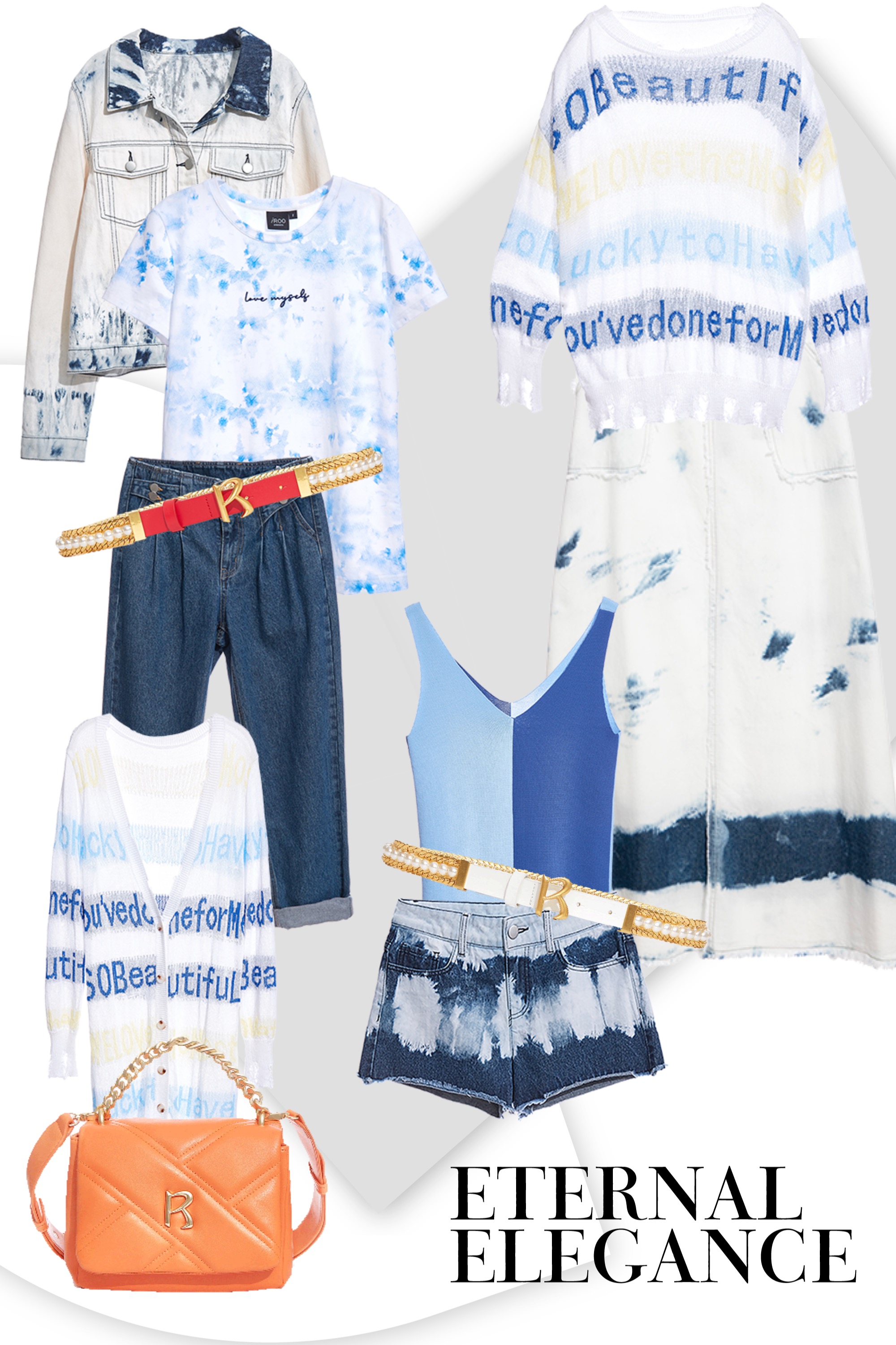 牛仔褲,春夏穿搭,女王風範,牛仔,褲子,純棉,牛仔裙,長裙,沁涼夏裝,裙子,針織衫,上衣,舒適主義,針織,T-Shirt,流行穿搭,刺繡,圓領上衣,T恤,白色上衣,側背包,肩背包,皮革,皮帶,開運紅,珍珠