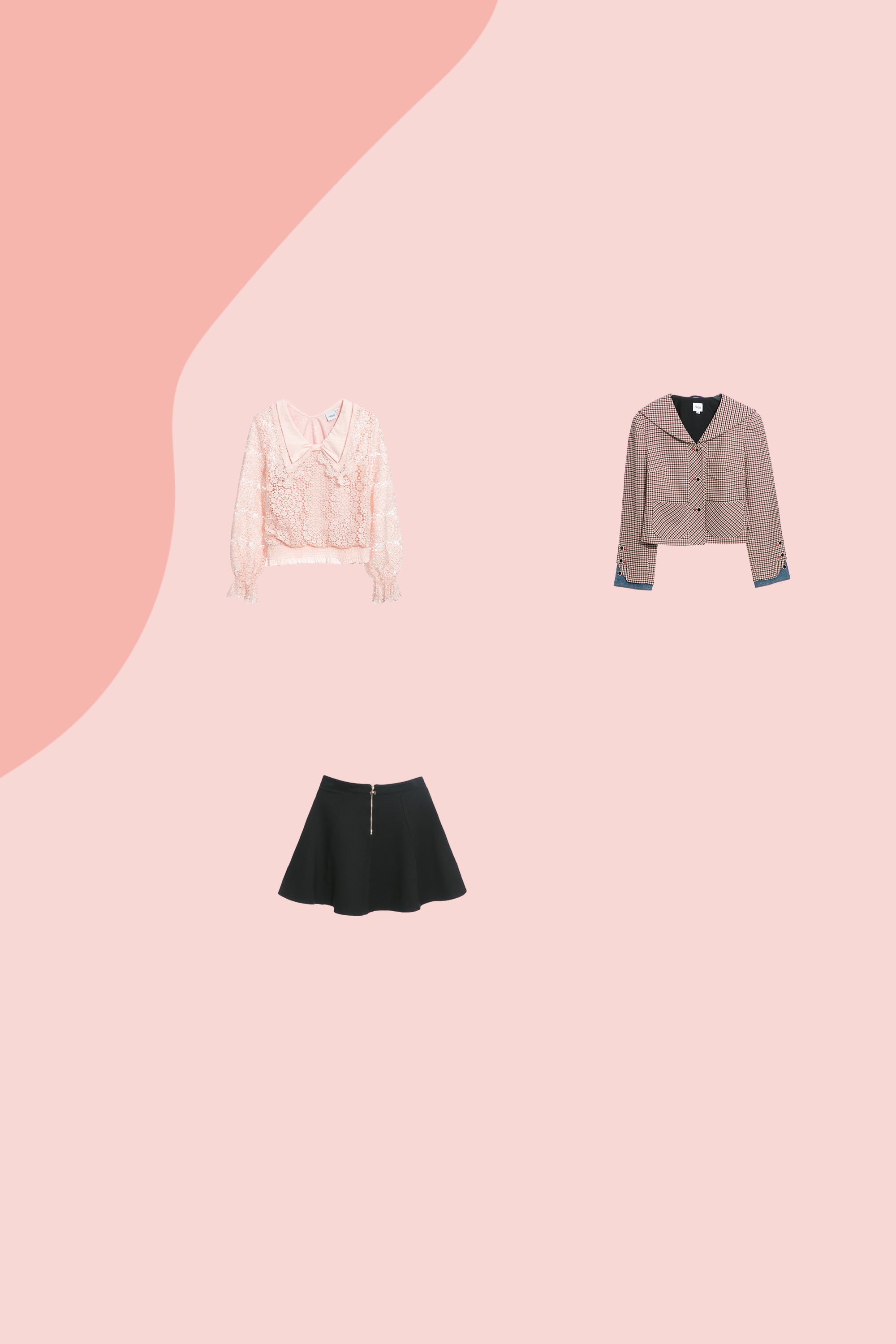 短裙,秋冬穿搭,傘,蝴蝶結,裙子,黑色裙子,上衣,蕾絲,雪紡