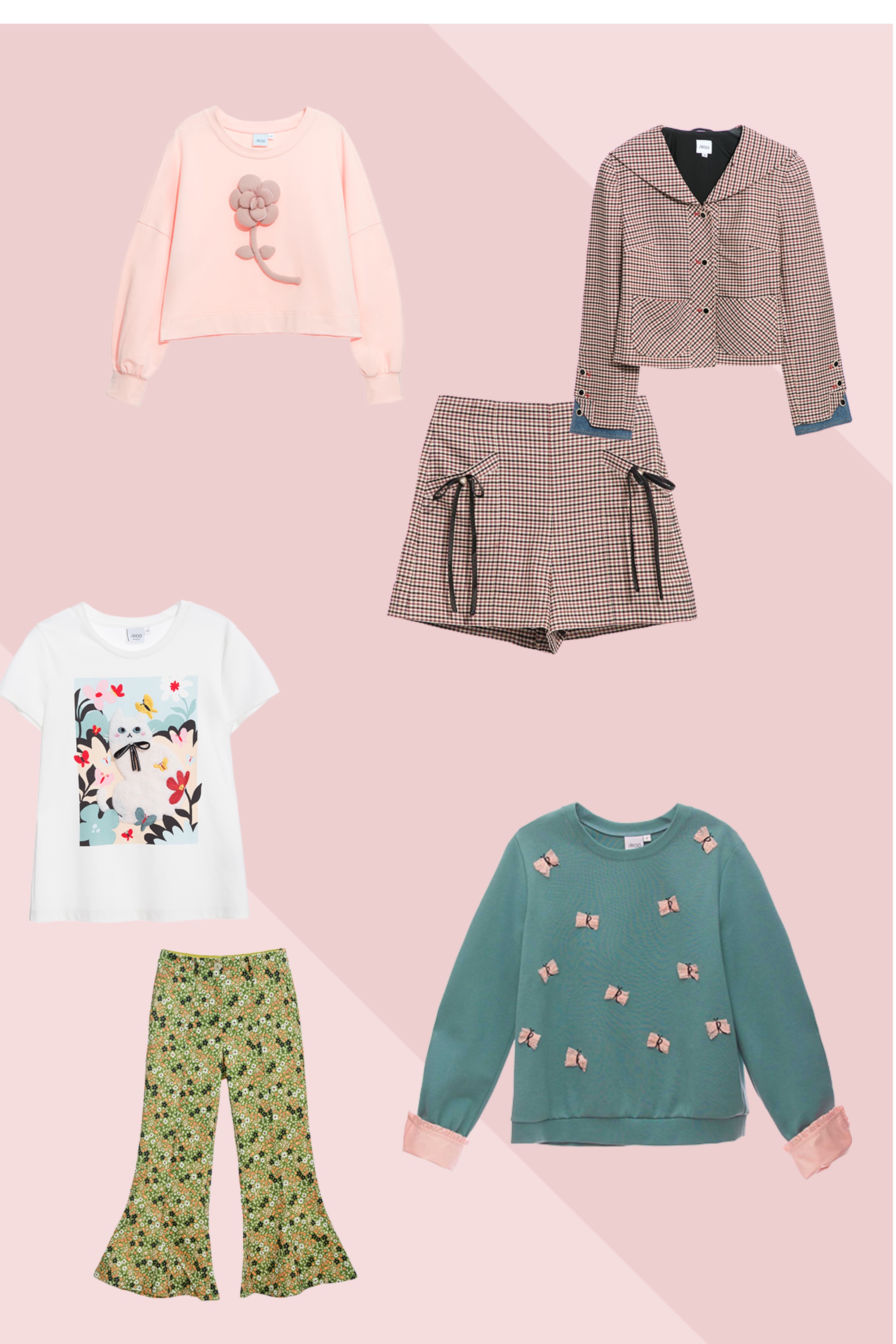 短褲,秋冬穿搭,格紋,蝴蝶結,褲子,T-Shirt,上衣,人氣商品,刺繡,T恤,白色上衣,網紗,荷葉,約會特輯,喇叭褲