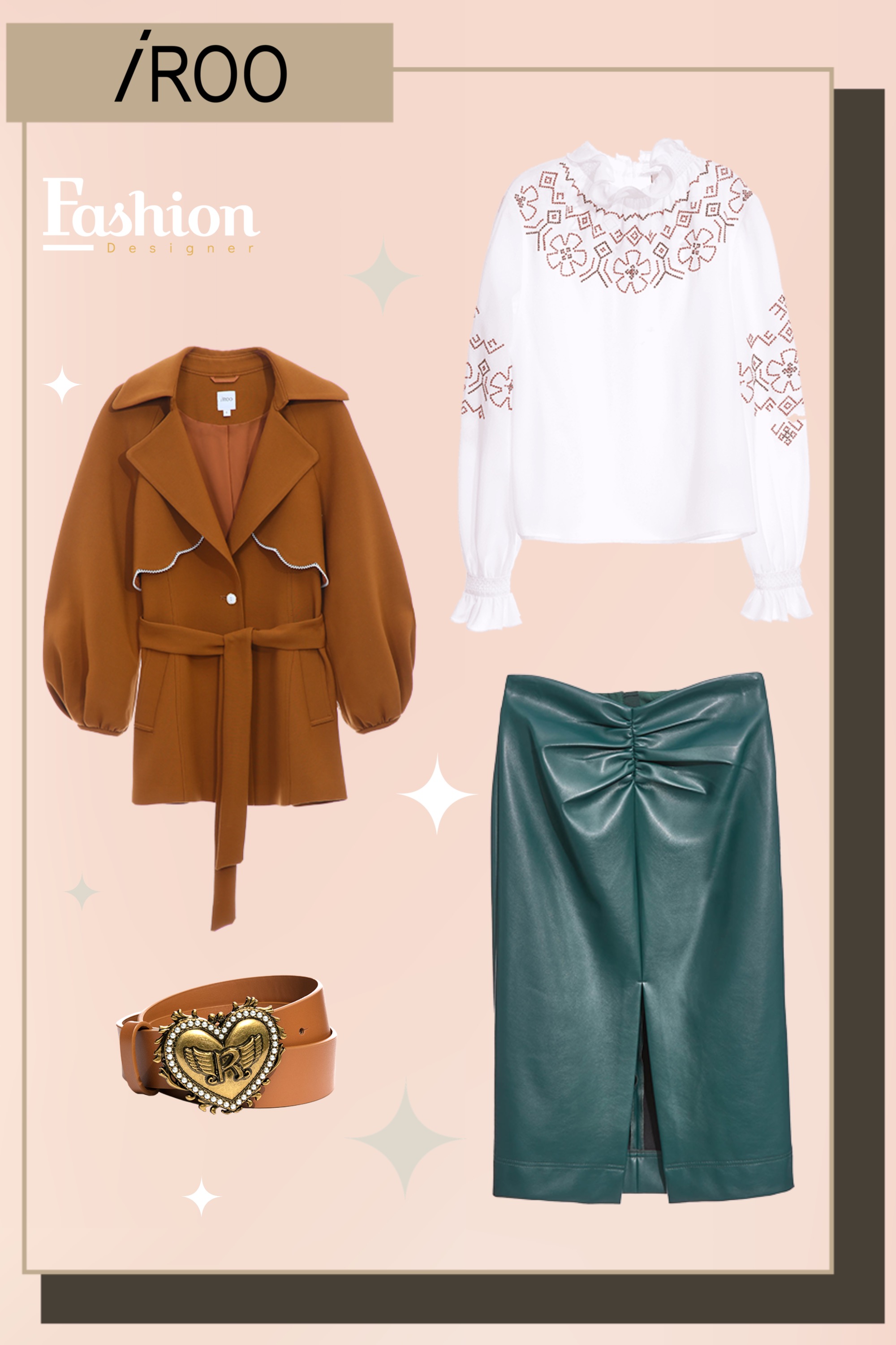 一般外套,秋冬穿搭,外套,珍珠,皮帶,皮革