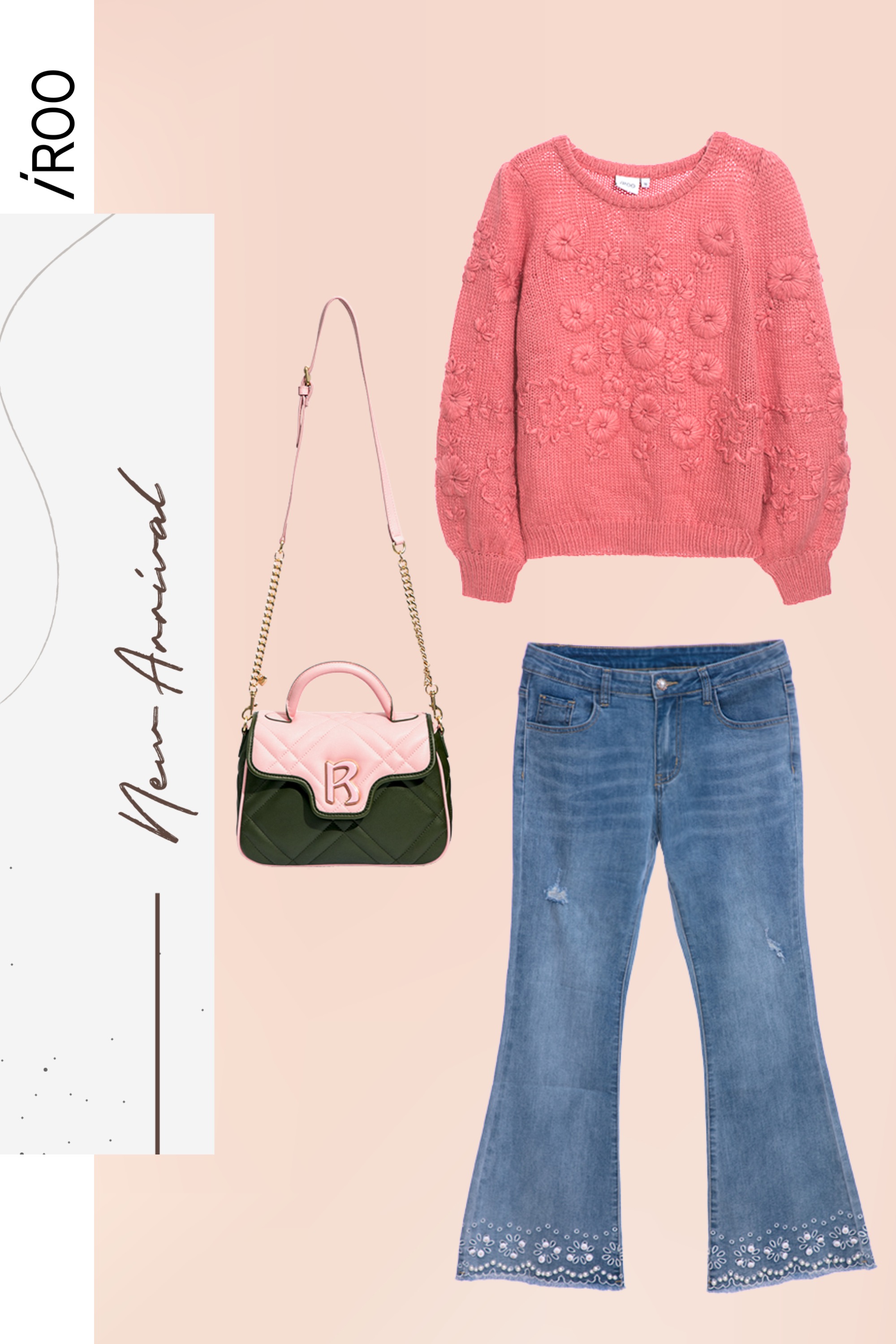 針織衫,秋冬穿搭,上衣,約會特輯,人氣商品,針織,牛仔褲,牛仔,刺繡,褲子,側背包,肩背包,皮革