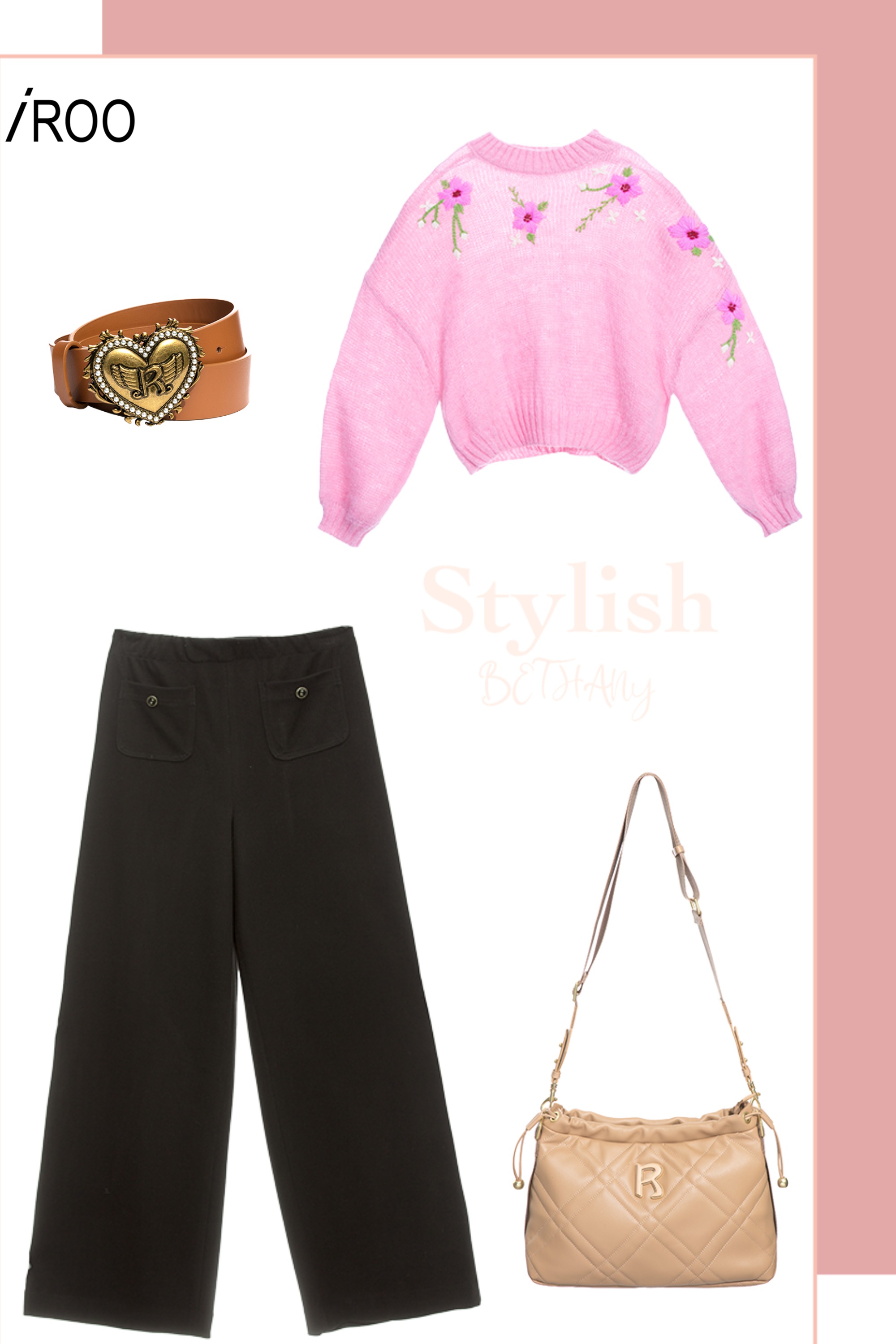 寬褲,秋冬穿搭,褲子,黑色褲子,條紋,針織衫,上衣,約會特輯,輕奢工藝,原創印花,針織,皮帶,皮革,側背包,休閒