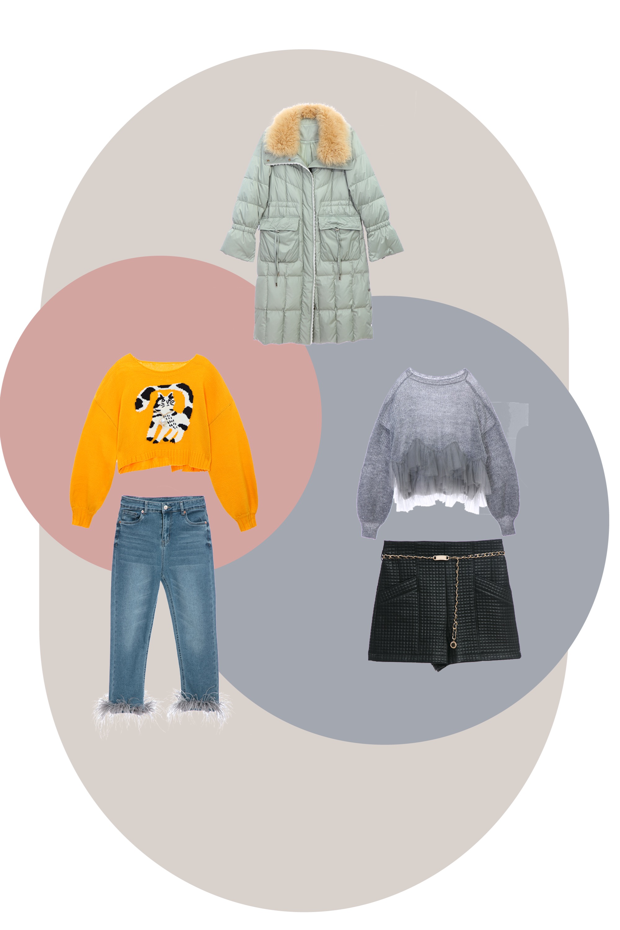 羽絨外套,秋冬穿搭,一般外套,保暖特輯,約會特輯,熱銷排行,珍珠,外套,項鍊,上衣,針織衫,針織,牛仔褲,牛仔,褲子,短褲,格紋,黑色褲子,派對特輯,網紗,荷葉