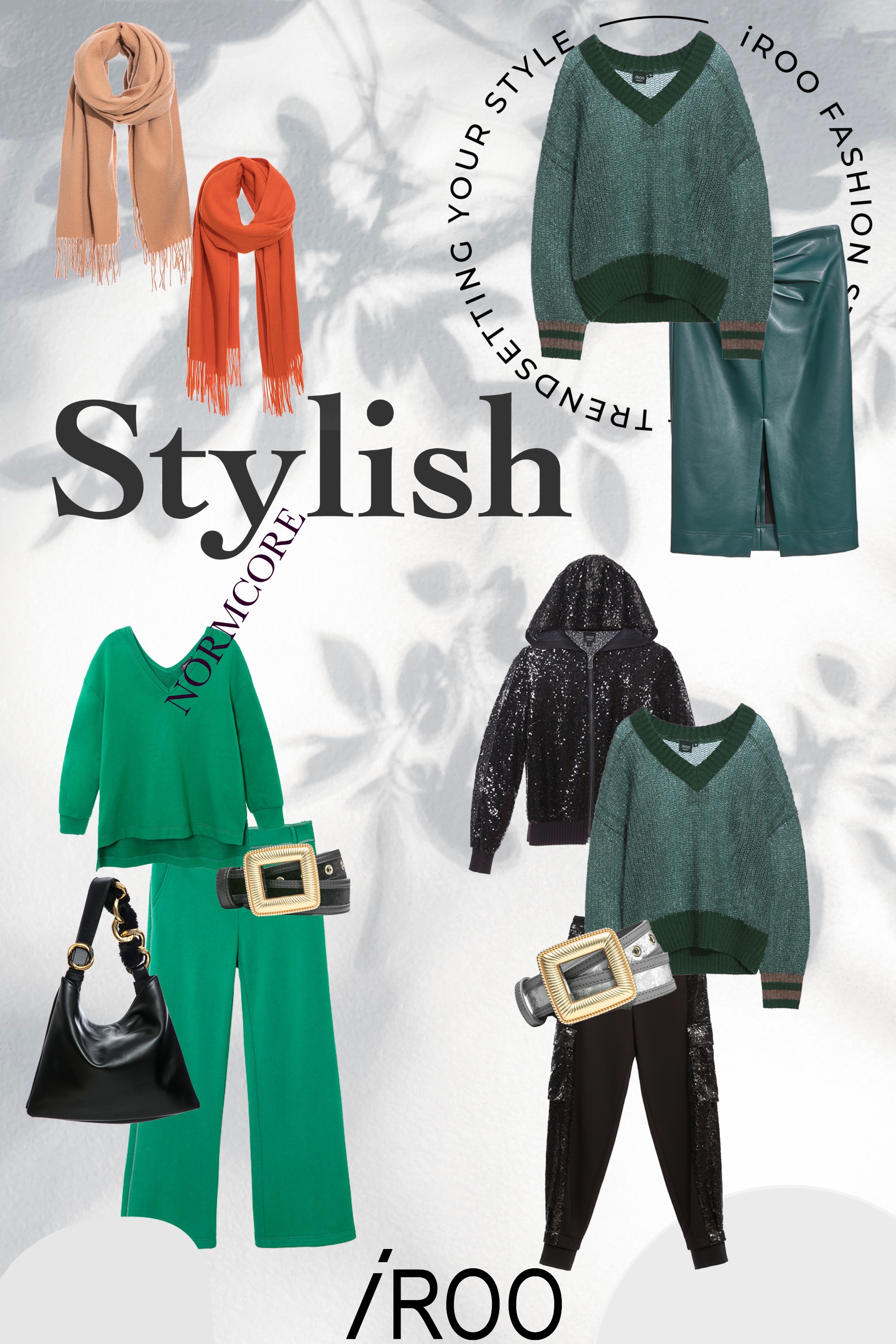 束口褲,秋冬穿搭,運動時裝,休閒,黑色長褲,褲子,黑色褲子,寬褲,刺繡,上衣,約會特輯,皮帶,皮革,針織衫,派對特輯,針織,一般外套,外套,黑色外套,側背包,肩背包,圍巾,純羊毛