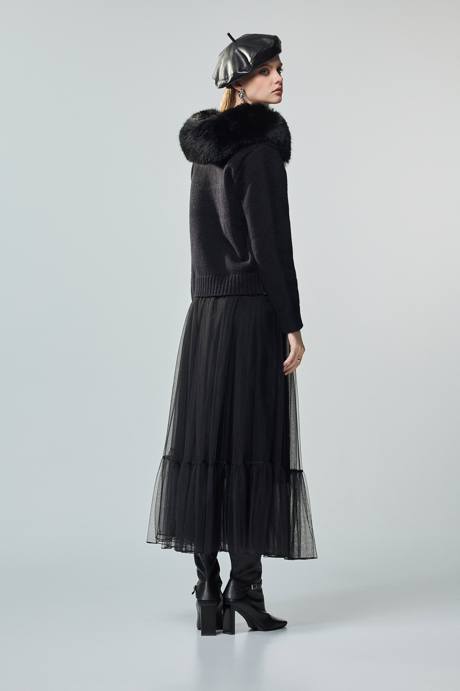 雙開拉鍊毛領連帽針織外套雙開拉鍊毛領連帽針織外套,上班OL穿搭,外套,秋冬穿搭,針織,針織外套