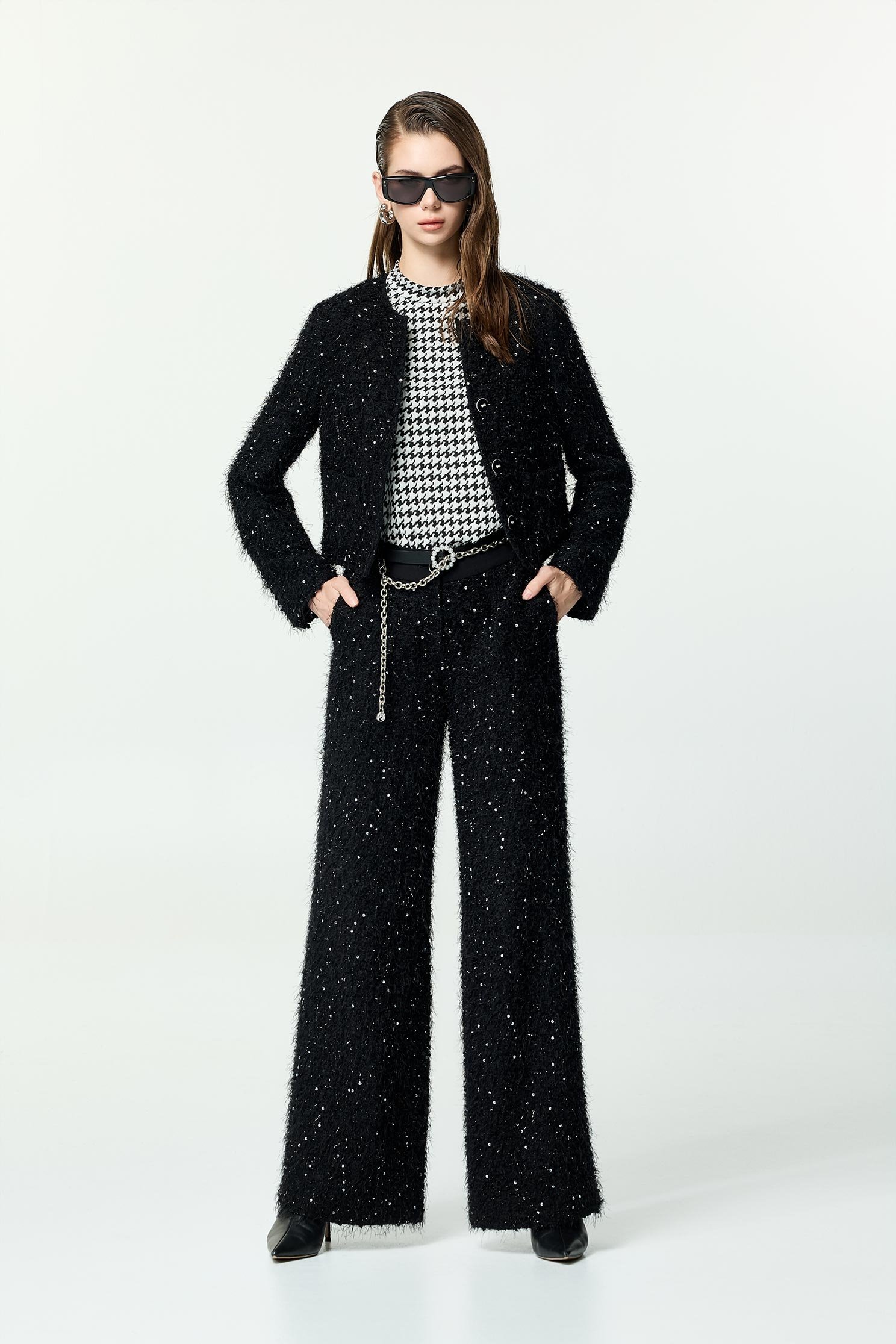 花呢崁亮片羽毛紗小香短外套花呢崁亮片羽毛紗小香短外套,一般外套,上班OL穿搭,外套,時髦成套搭配,派對特輯,秋冬穿搭