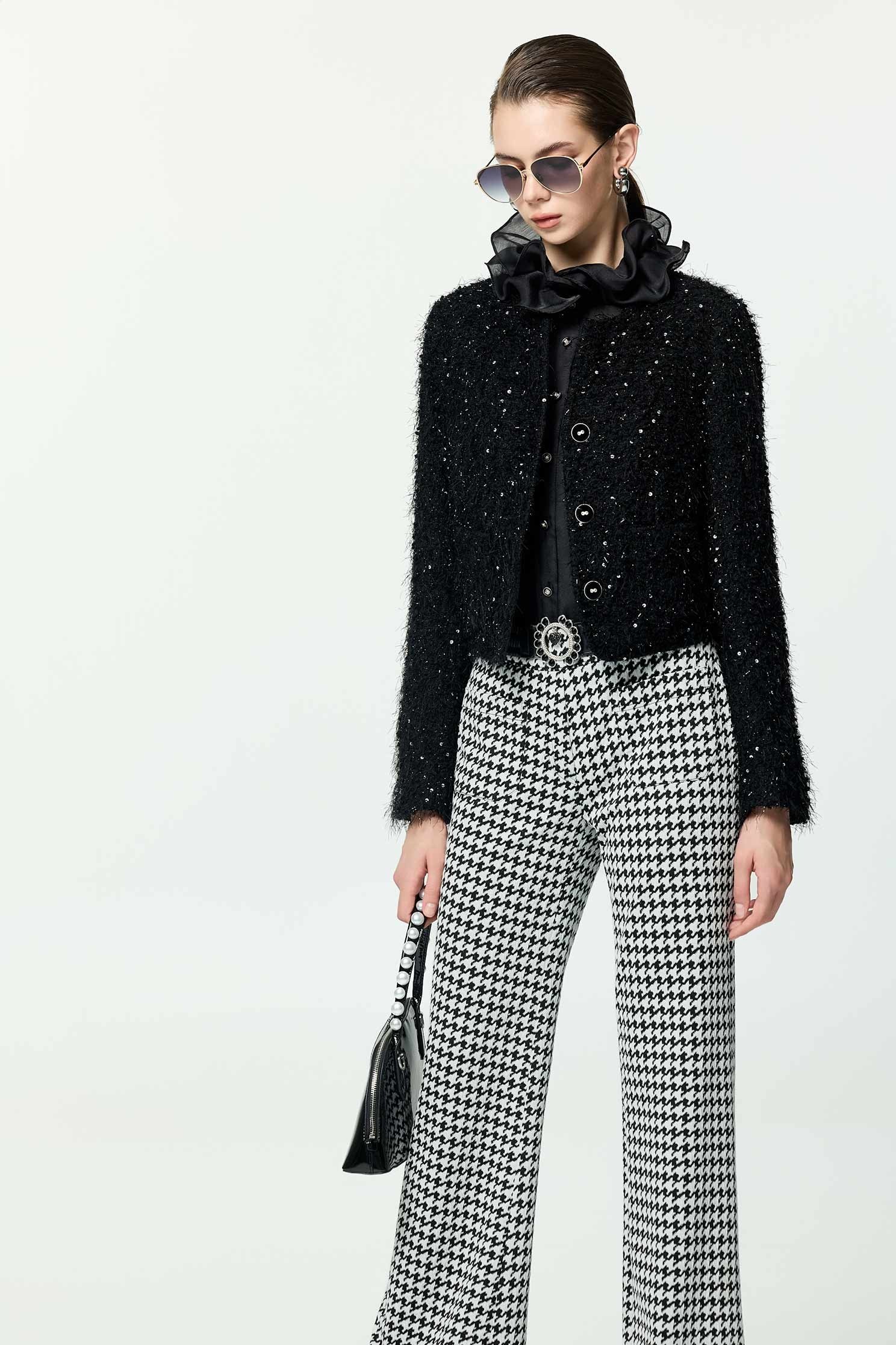 花呢崁亮片羽毛紗小香短外套花呢崁亮片羽毛紗小香短外套,一般外套,上班OL穿搭,外套,時髦成套搭配,派對特輯,秋冬穿搭