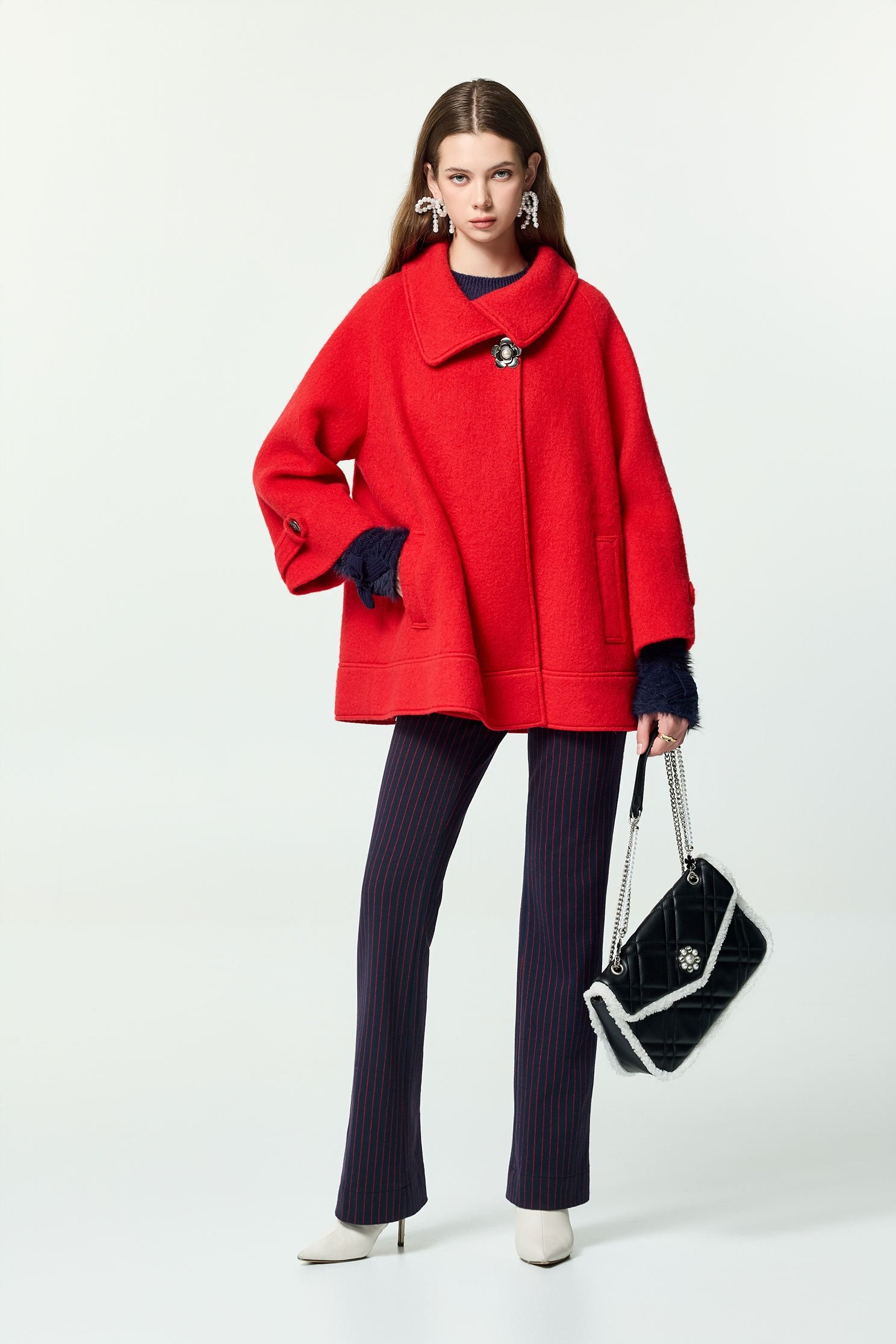 火焰色斗篷式羊毛大衣火焰色斗篷式羊毛大衣,一般外套,外套,秋冬穿搭