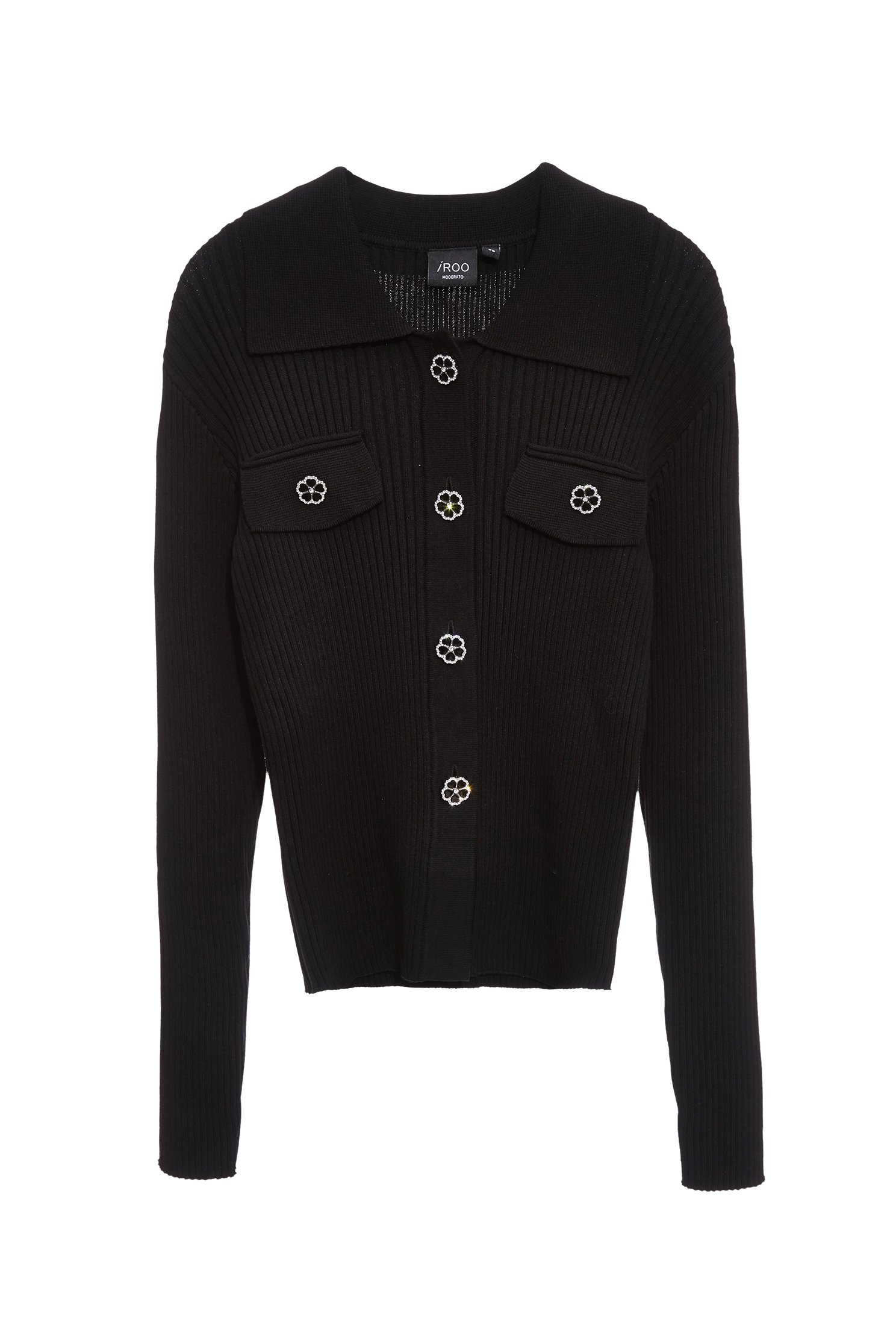 坑條修身花朵釦飾針織外罩坑條修身花朵釦飾針織外罩,上班OL穿搭,秋冬穿搭,約會特輯,針織,針織外套