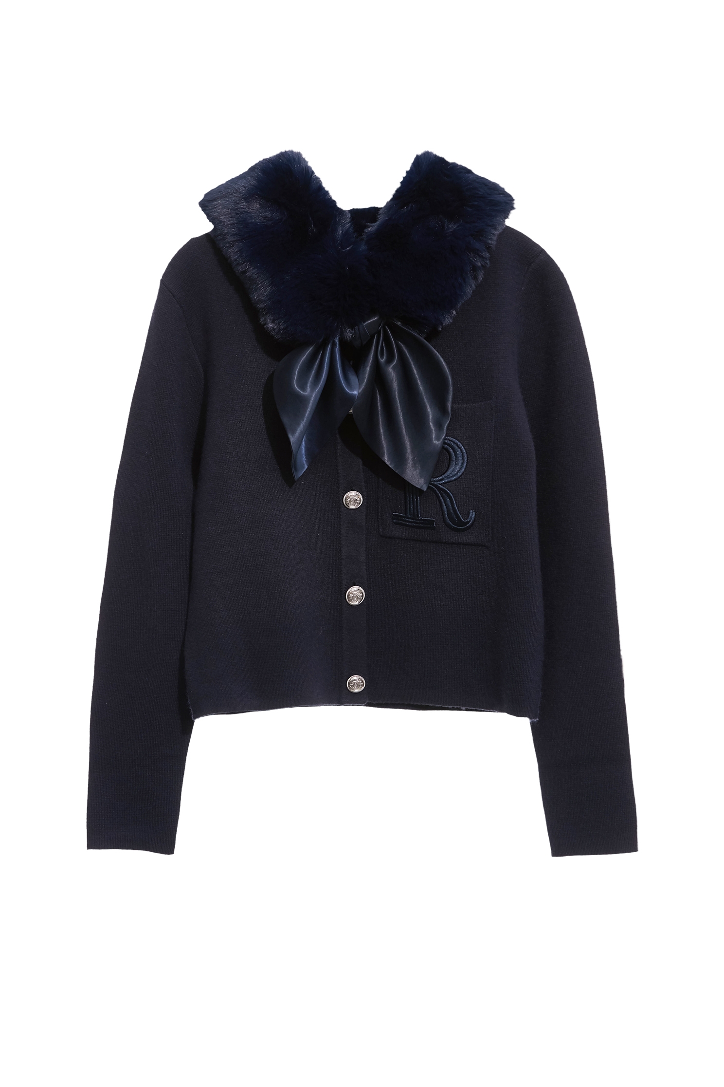 濃厚靛藍仿皮草領針織外套濃厚靛藍仿皮草領針織外套,一般外套,刺繡,外套,秋冬穿搭,針織