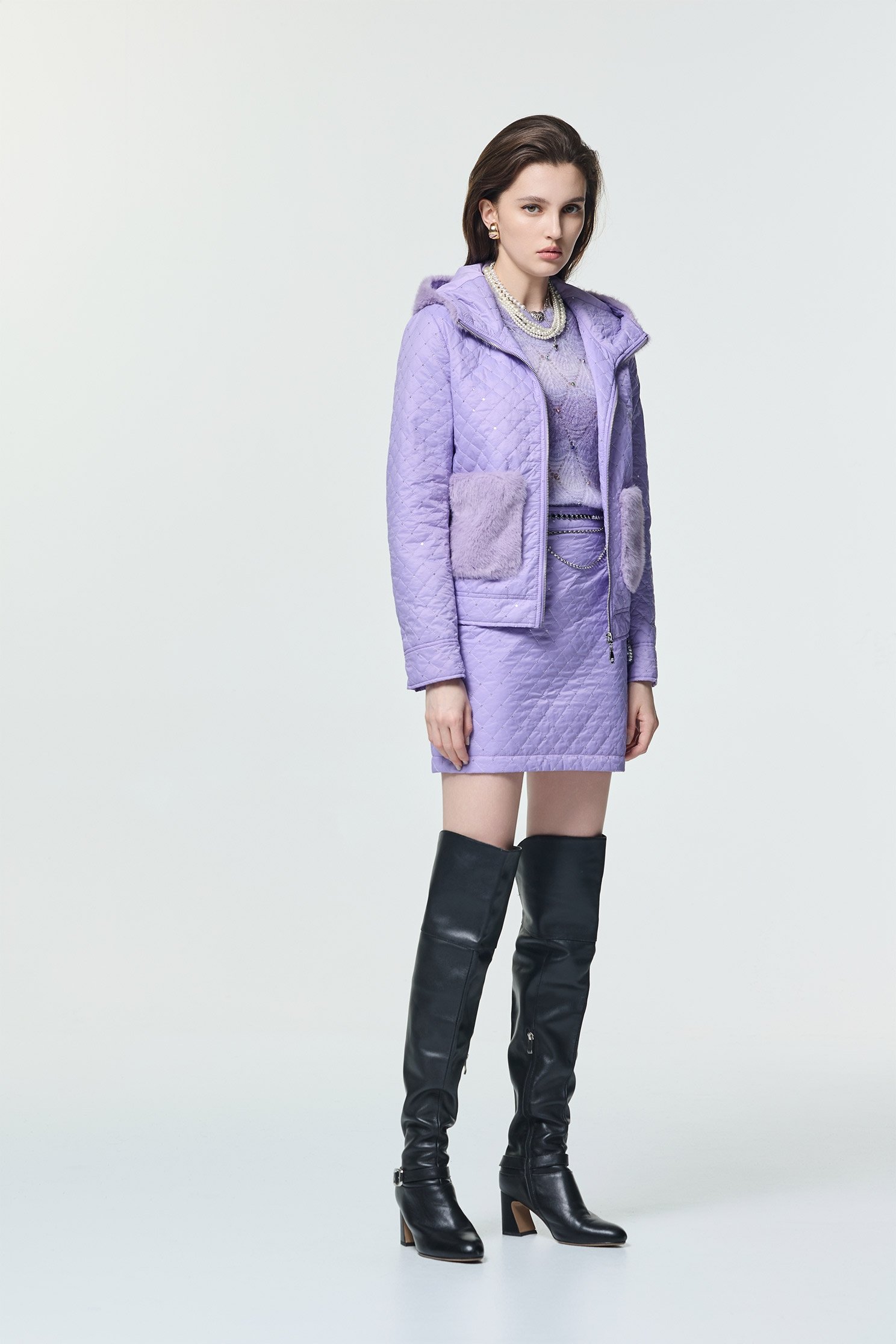 光澤感絎縫毛領外套光澤感絎縫毛領外套,一般外套,外套,秋冬穿搭