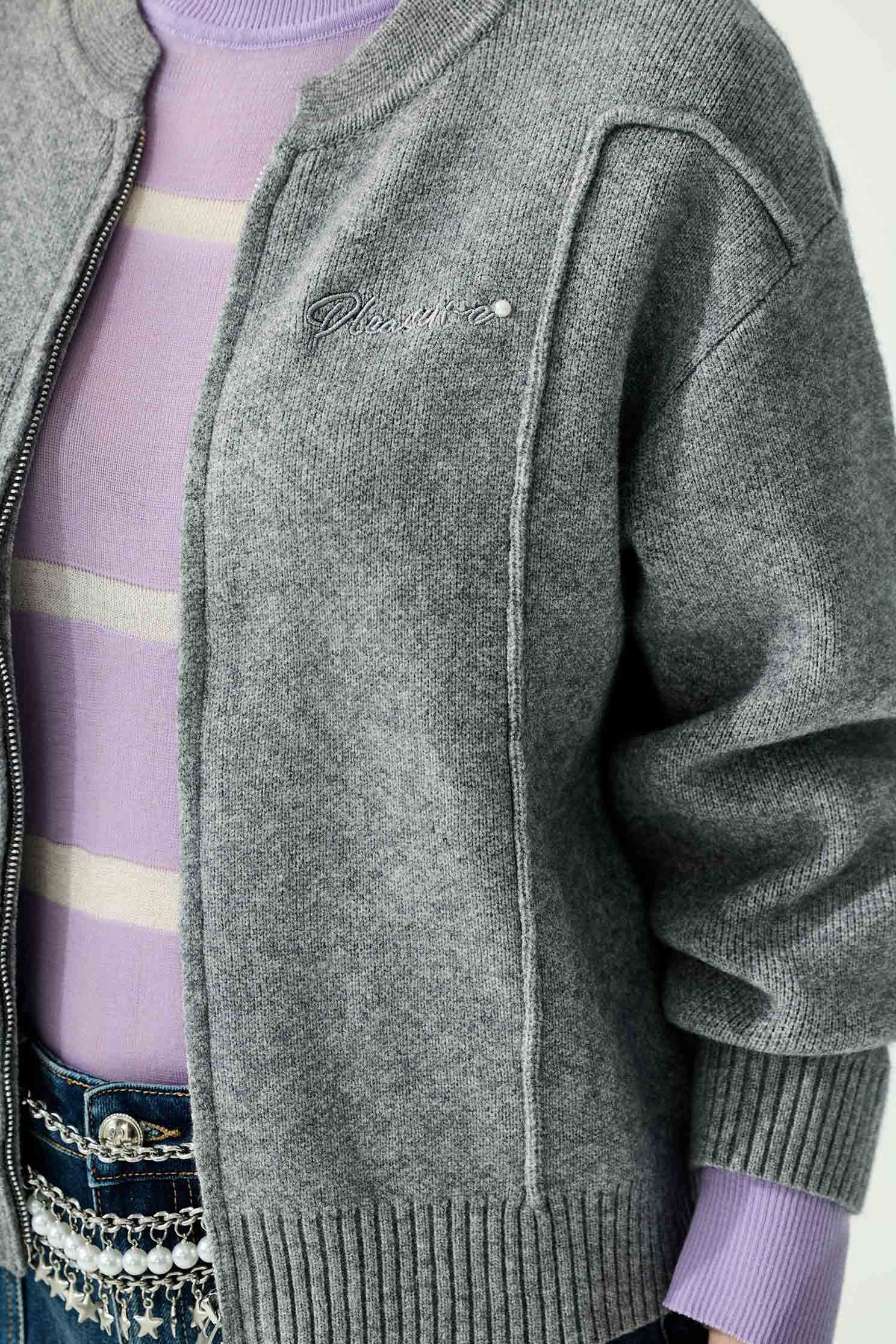 薄暮灰鑲珍珠針織外套薄暮灰鑲珍珠針織外套,一般外套,外套,珍珠,秋冬穿搭,針織,針織外套