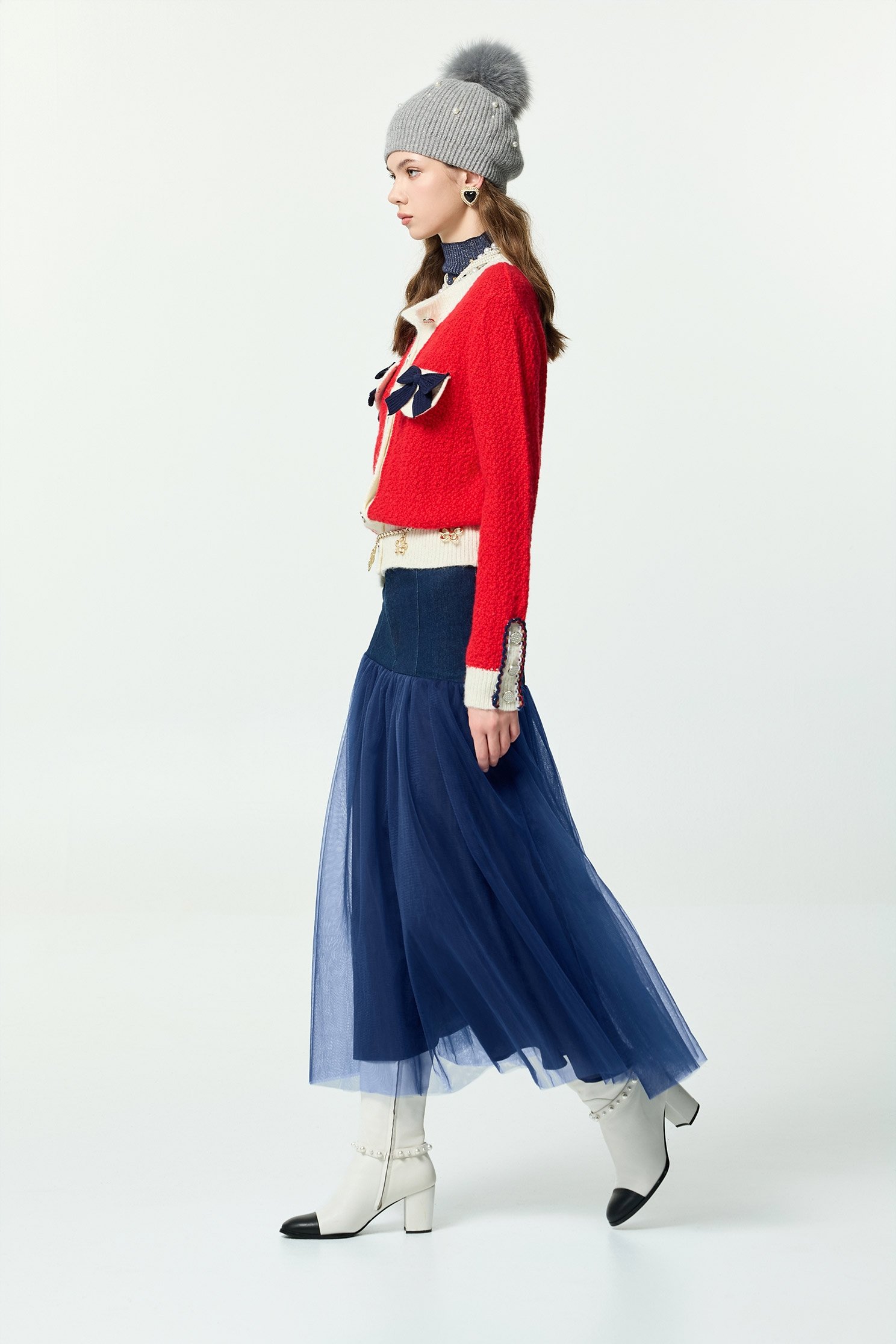 火焰色小香風開襟針織外套火焰色小香風開襟針織外套,一般外套,上衣,外套,小香風,秋冬穿搭,蝴蝶結,針織