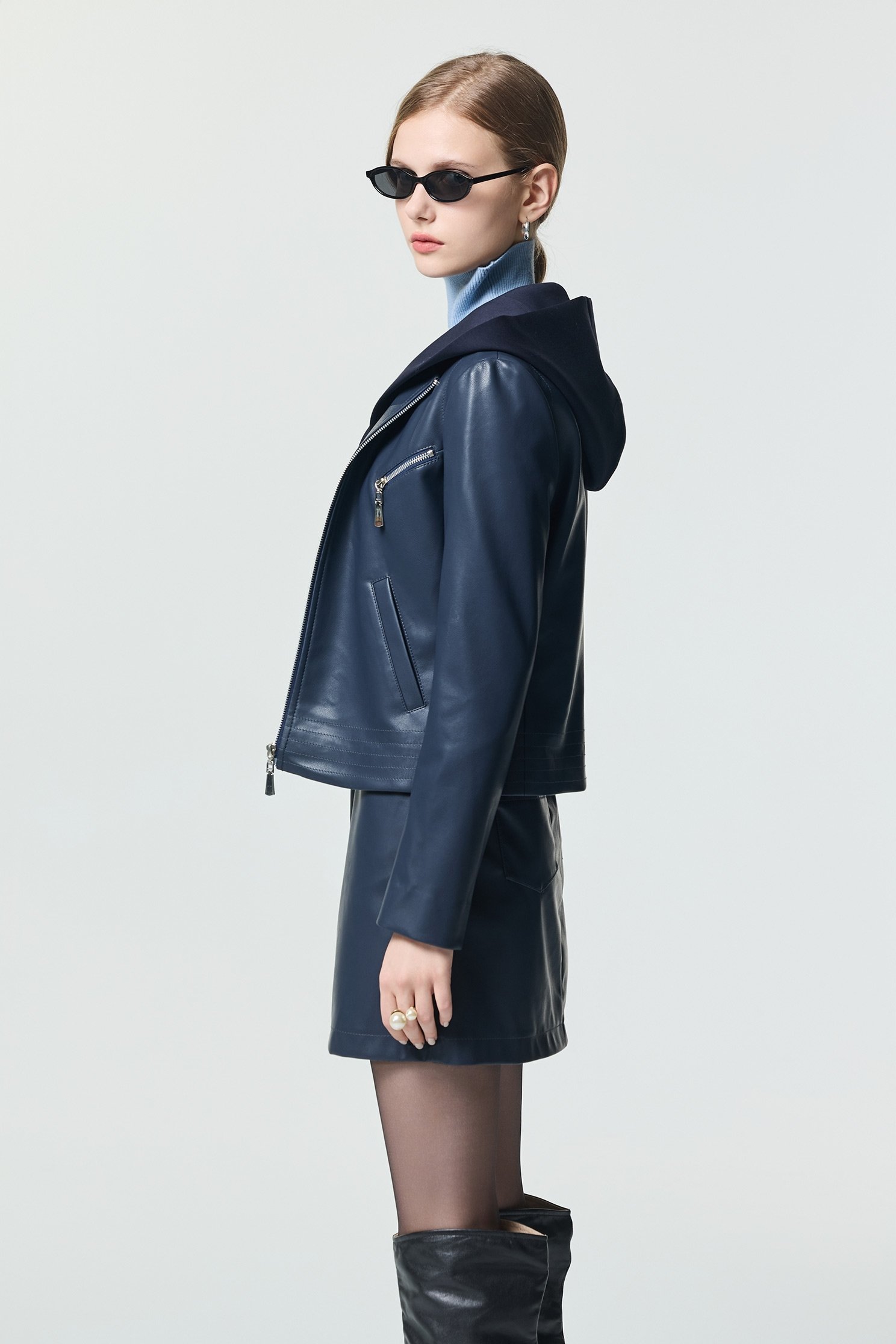 造型口袋連帽仿皮夾克造型口袋連帽仿皮夾克,一般外套,外套,春夏穿搭