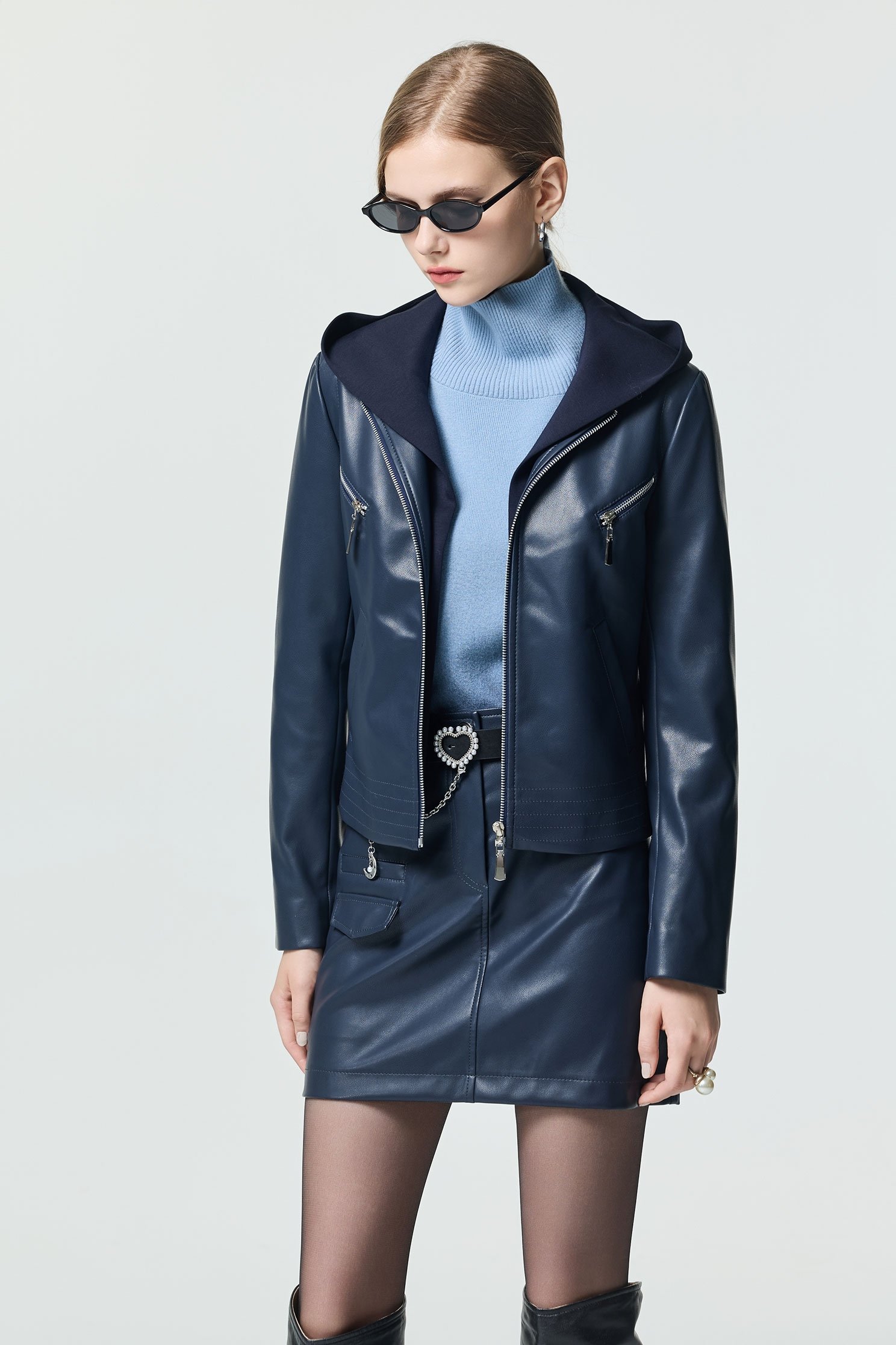 造型口袋連帽仿皮夾克造型口袋連帽仿皮夾克,一般外套,外套,春夏穿搭