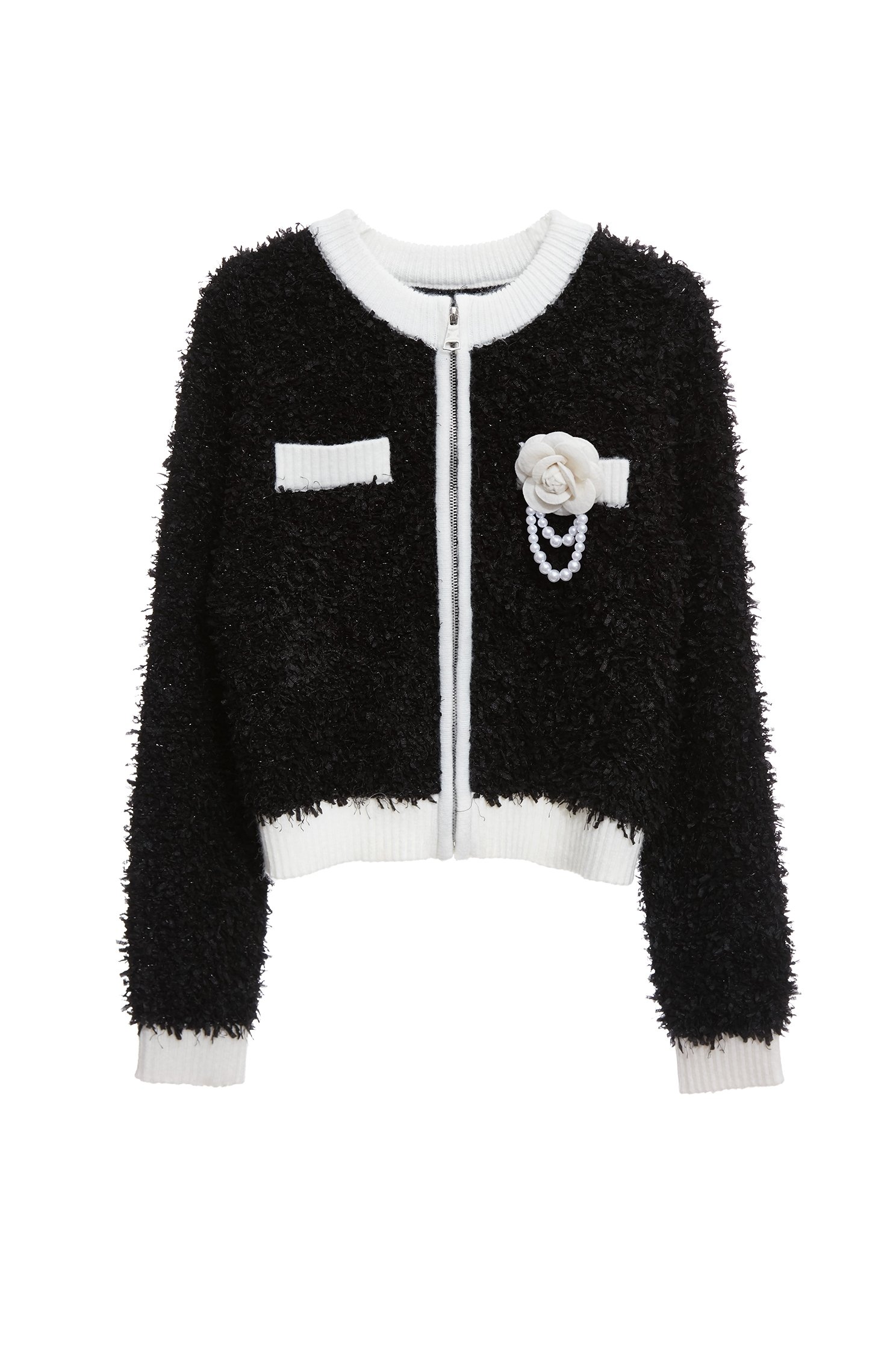 帶子紗崁銀蔥拉鍊式針織外罩帶子紗崁銀蔥拉鍊式針織外罩,一般外套,外套,春夏穿搭,針織,針織外套,黑色外套