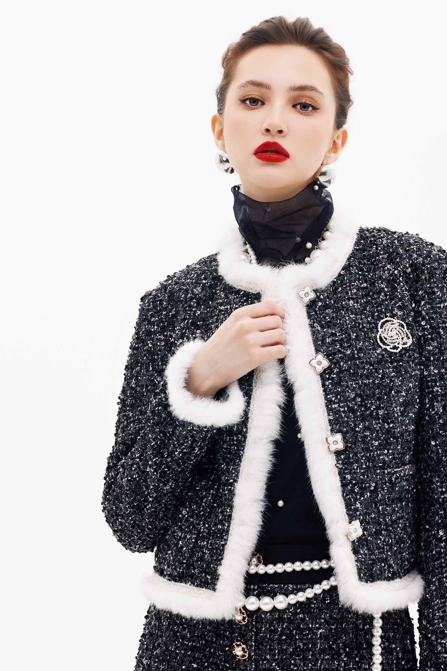 珍珠花朵別針小香復古外套珍珠花朵別針小香復古外套,一般外套,上班OL穿搭,人氣商品,外套,春夏穿搭,派對特輯,珍珠,黑色外套