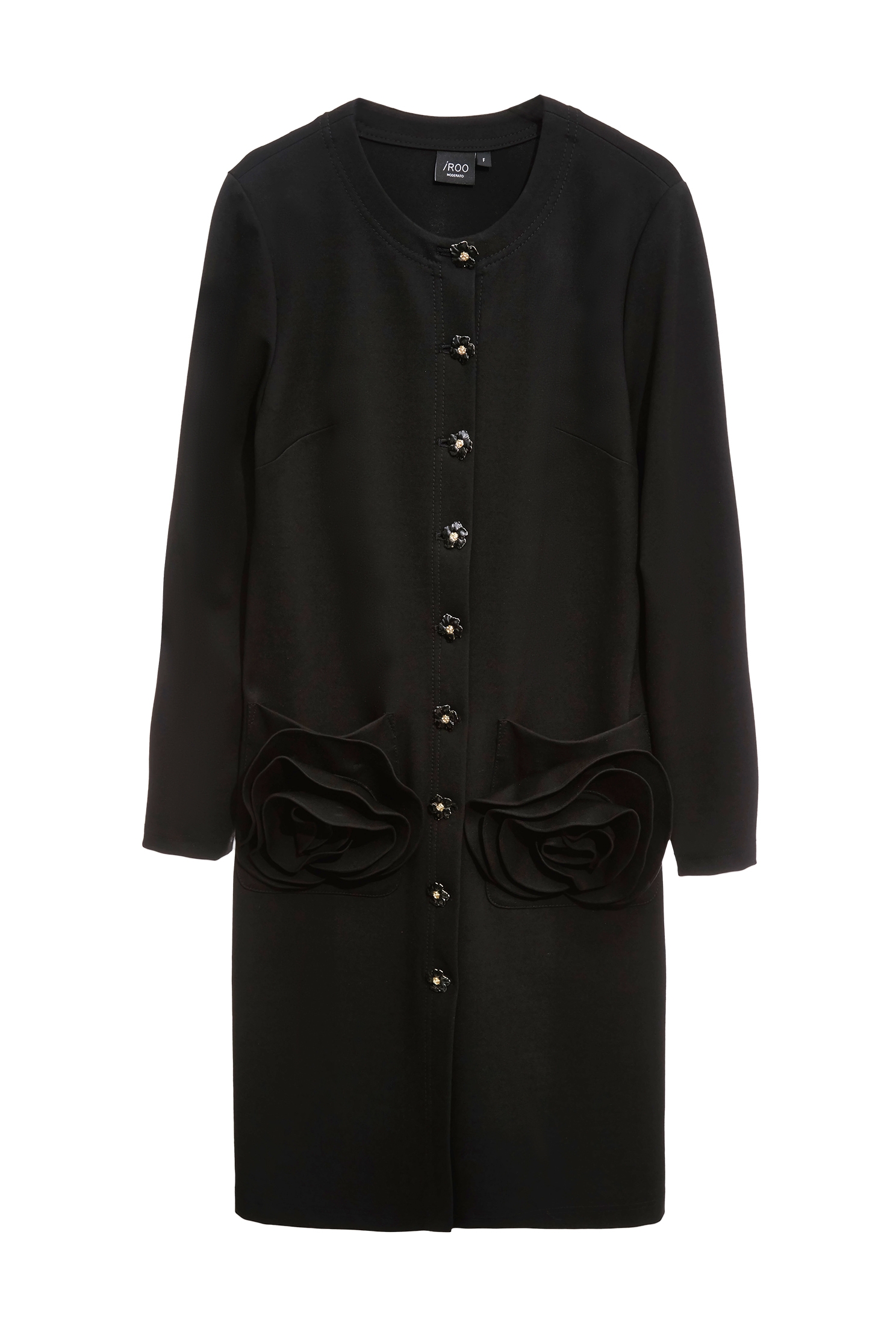 玫瑰繞花過膝長外套玫瑰繞花過膝長外套,一般外套,上班OL穿搭,外套,春夏穿搭,約會特輯,黑色外套