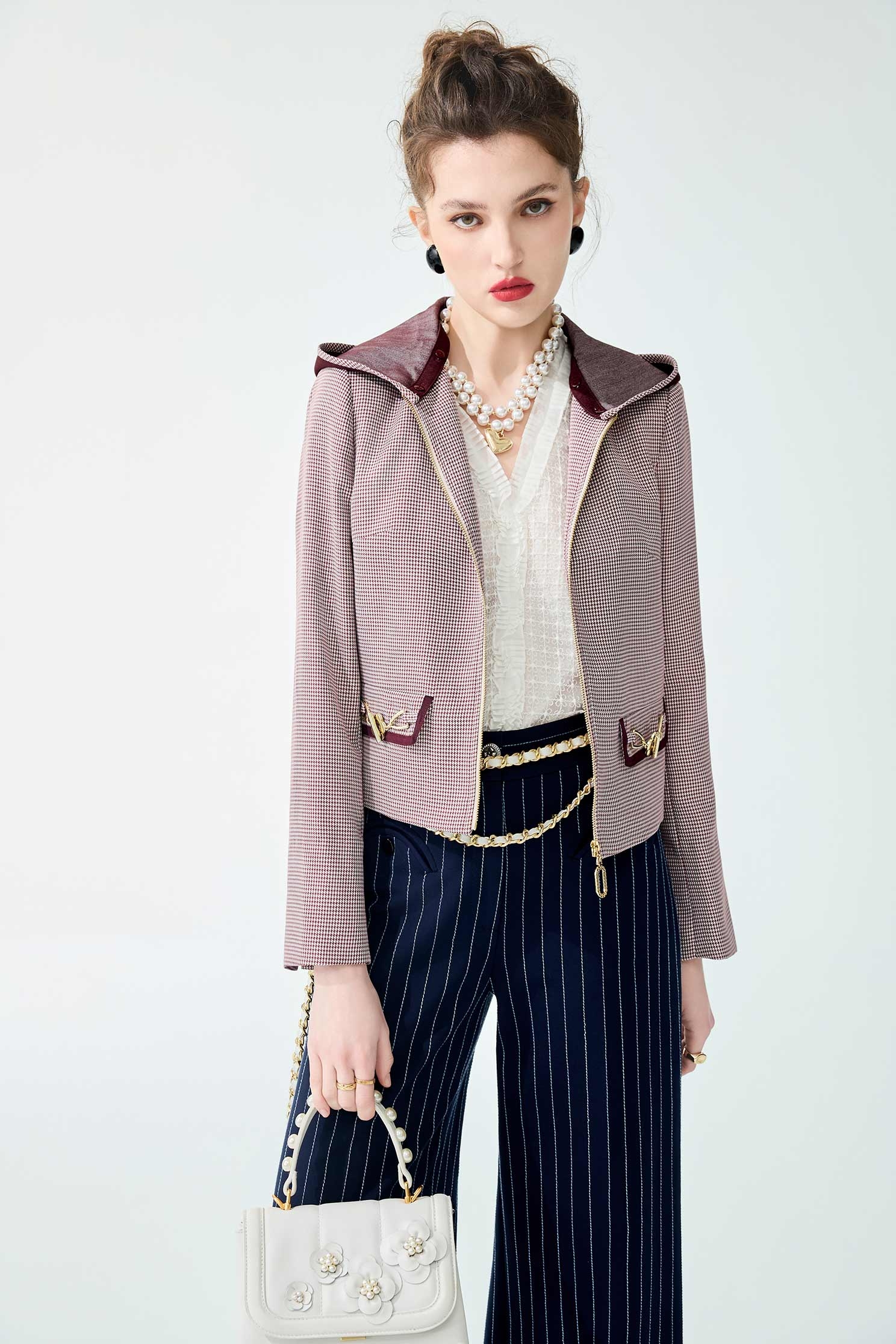 櫻桃巧克力色格紋外套櫻桃巧克力色格紋外套,一般外套,外套,春夏穿搭,格紋,連帽外套