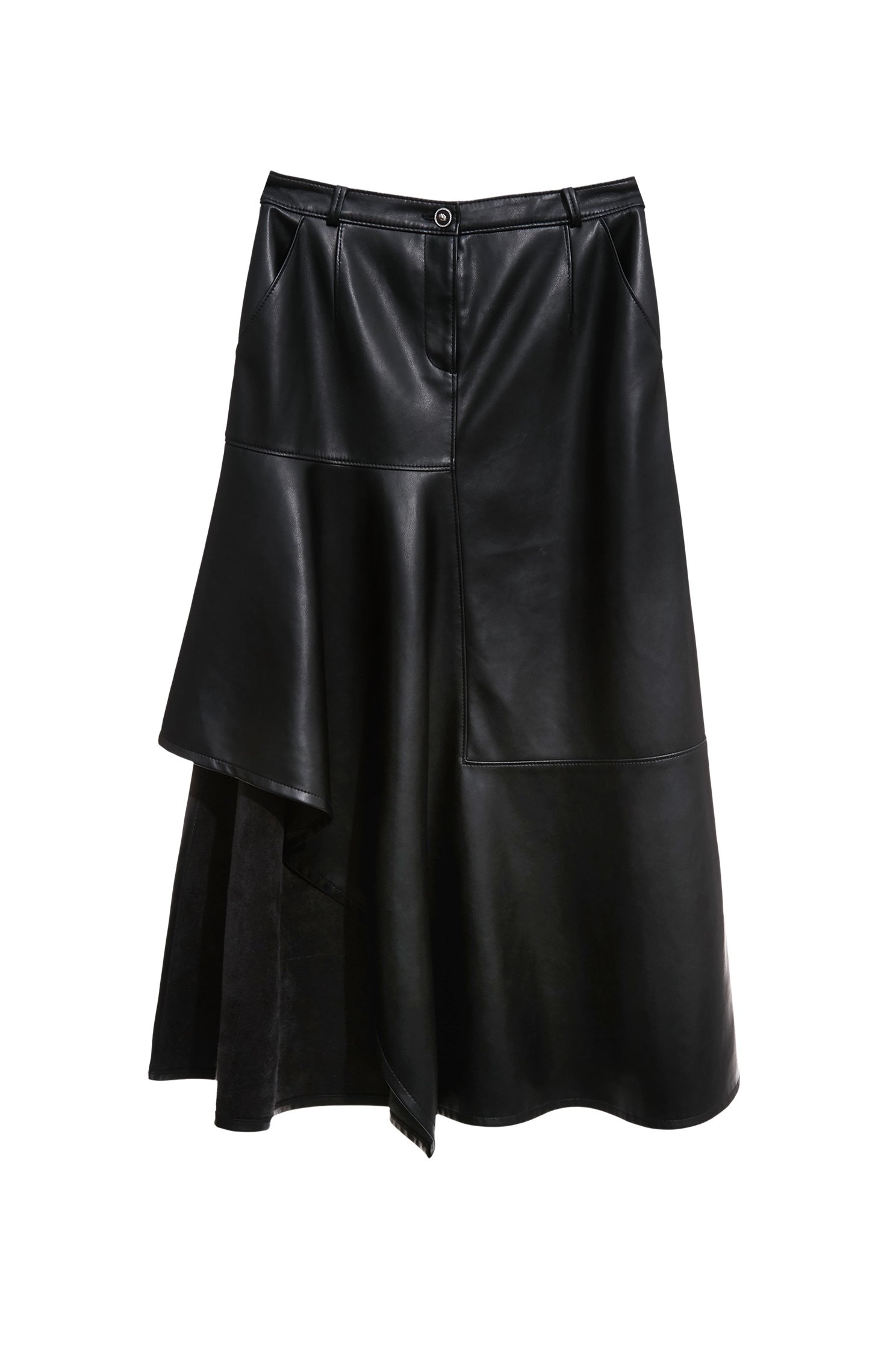 不對稱下擺仿皮長裙不對稱下擺仿皮長裙,上班OL穿搭,皮革,秋冬穿搭,約會特輯,長裙