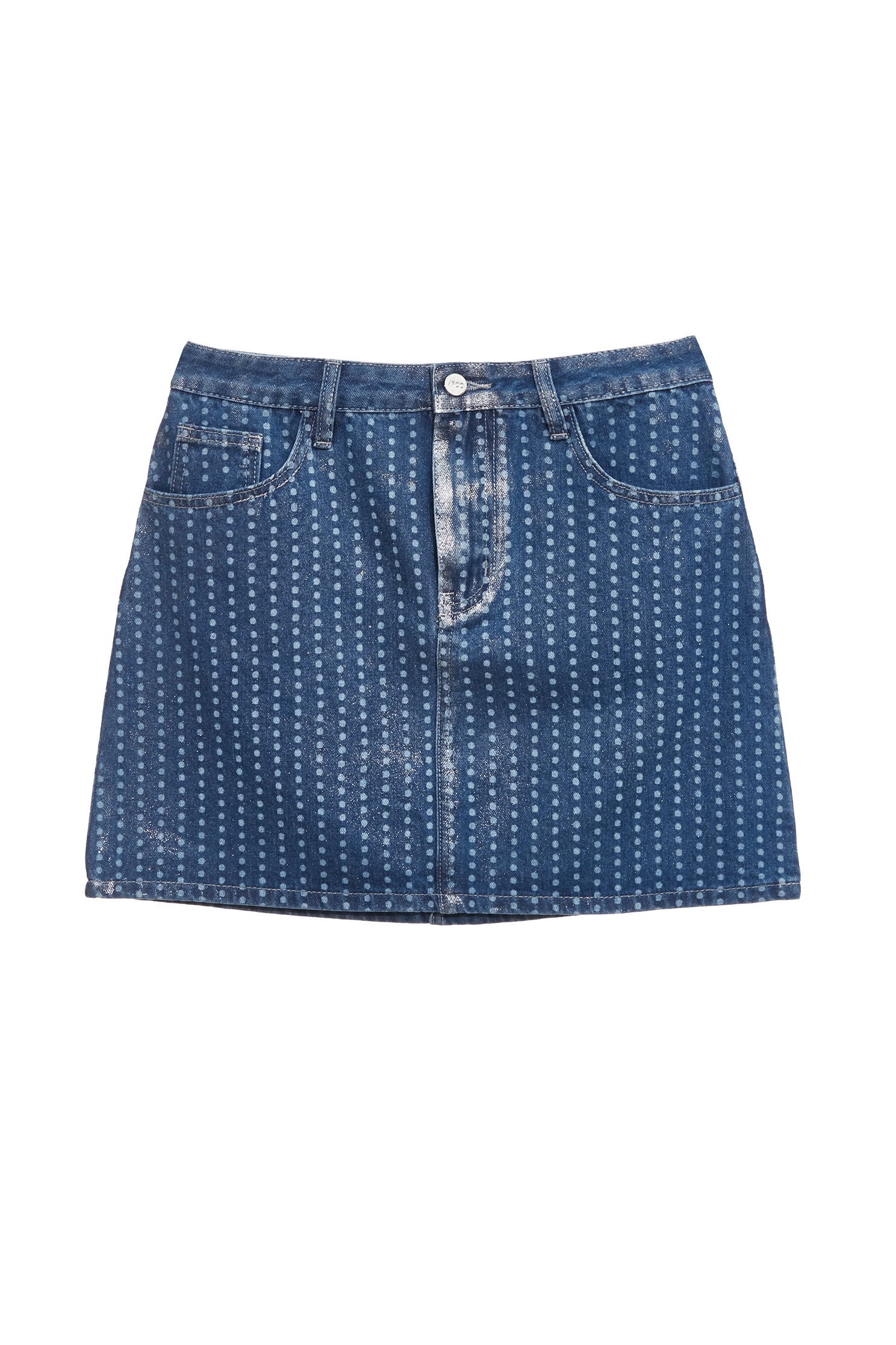 光澤感點點覆膜牛仔裙光澤感點點覆膜牛仔裙,丹寧,時髦成套搭配,牛仔,牛仔短裙,牛仔裙,牛仔褲,短裙,秋冬穿搭