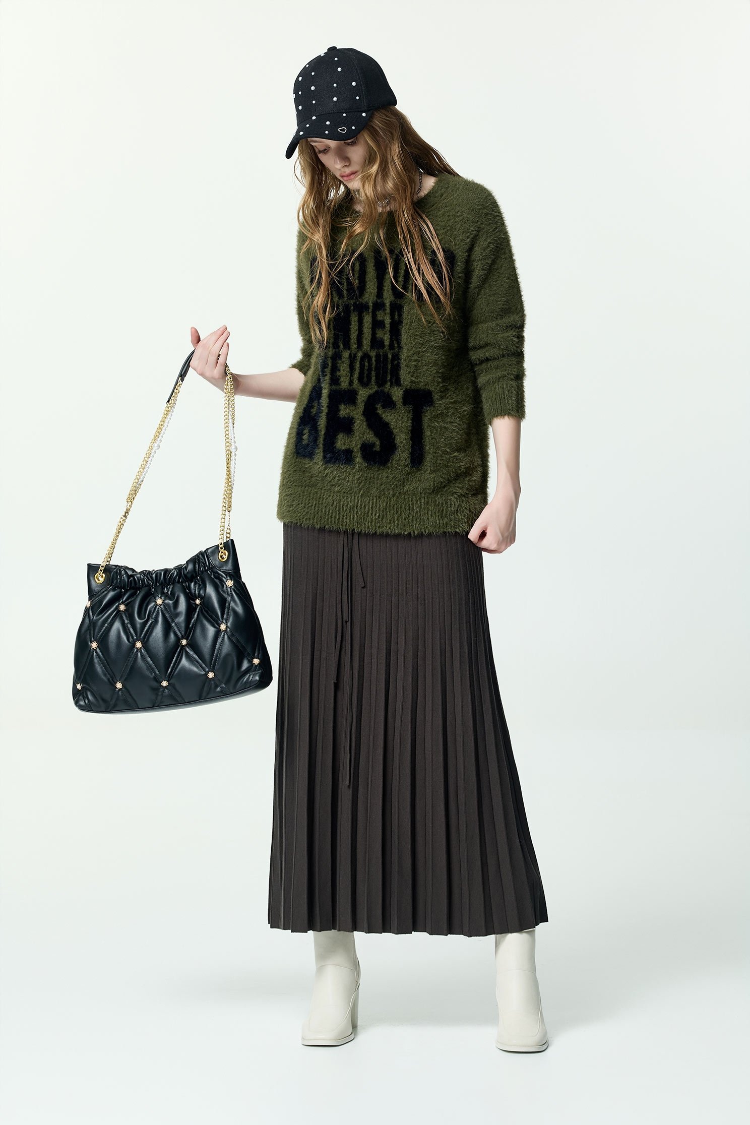 月光灰針織百褶裙神秘黑針織百褶裙,秋冬穿搭,針織