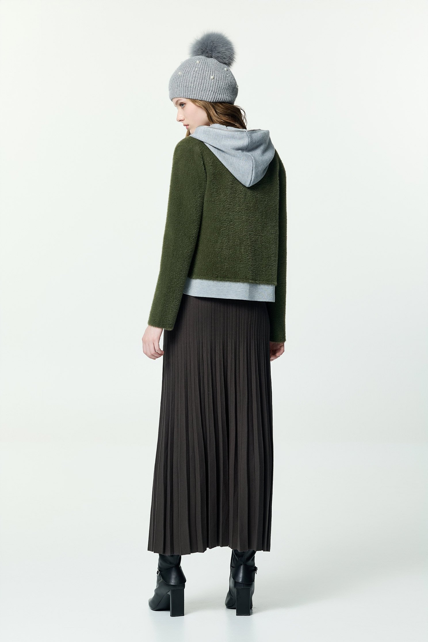 月光灰針織百褶裙神秘黑針織百褶裙,秋冬穿搭,針織