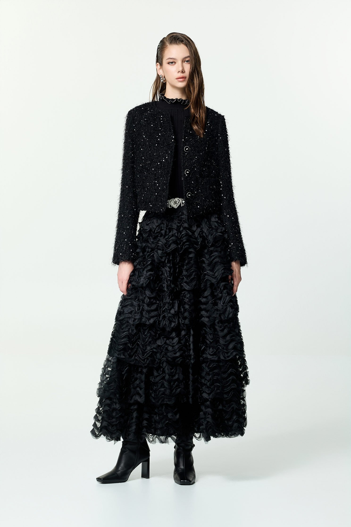 烏干波浪網紗蛋糕裙烏干波浪網紗蛋糕裙,時髦成套搭配,派對特輯,秋冬穿搭,約會特輯,網紗,網裙,長裙