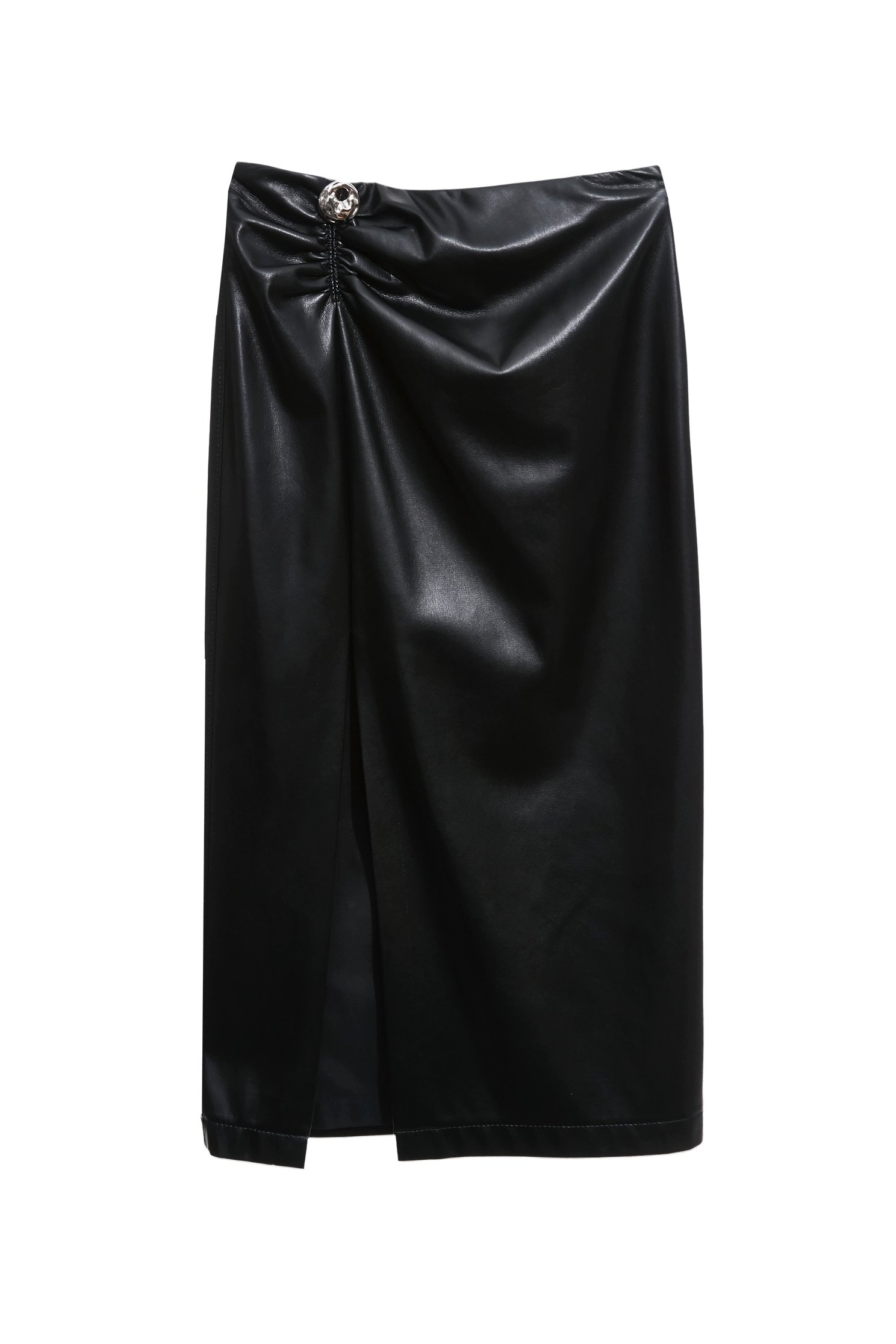 光澤軟皮革抓皺設計中長窄裙光澤軟皮革抓皺設計中長窄裙,上班OL穿搭,派對特輯,皮革,秋冬穿搭,窄裙,約會特輯,長裙