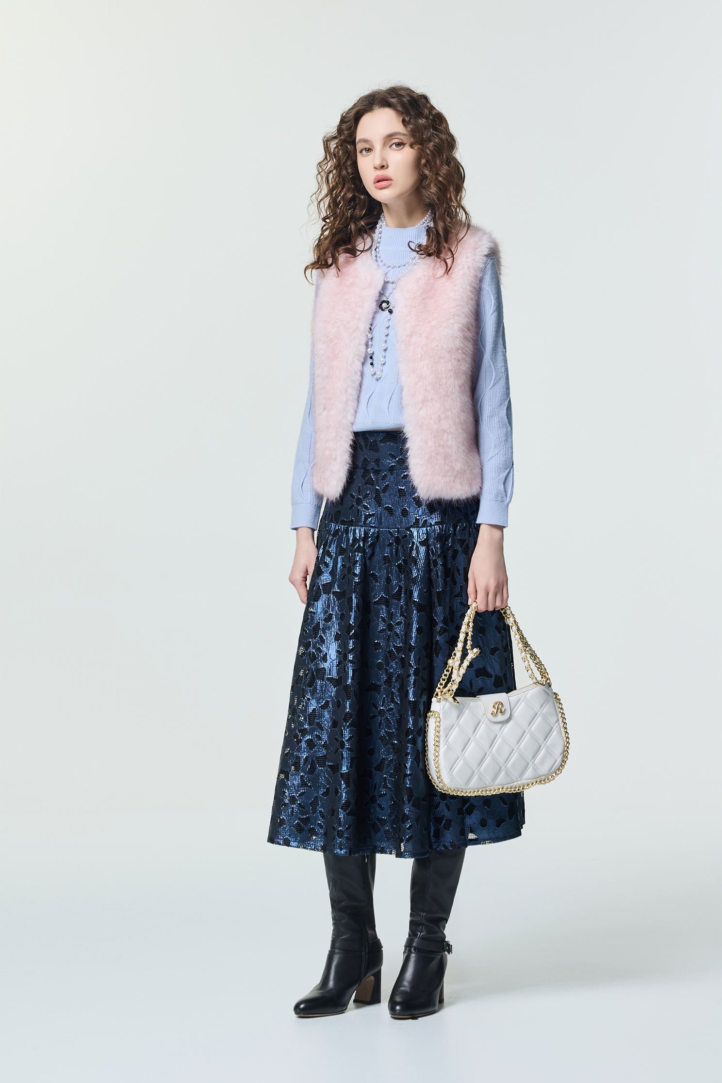 光澤感壓花中長裙光澤感壓花中長裙,春夏穿搭,約會特輯,網裙,長裙