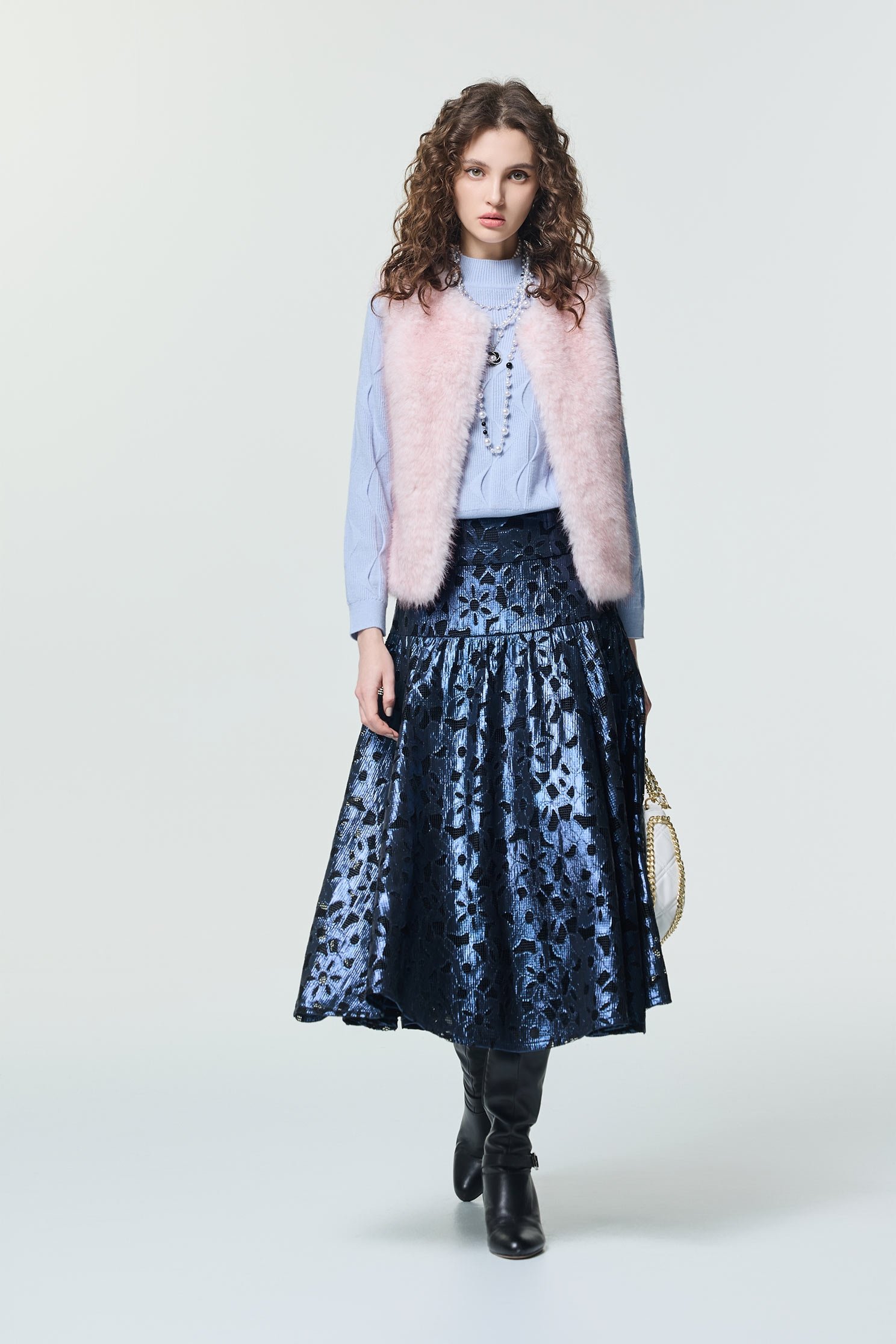 光澤感壓花中長裙光澤感壓花中長裙,春夏穿搭,約會特輯,網裙,長裙