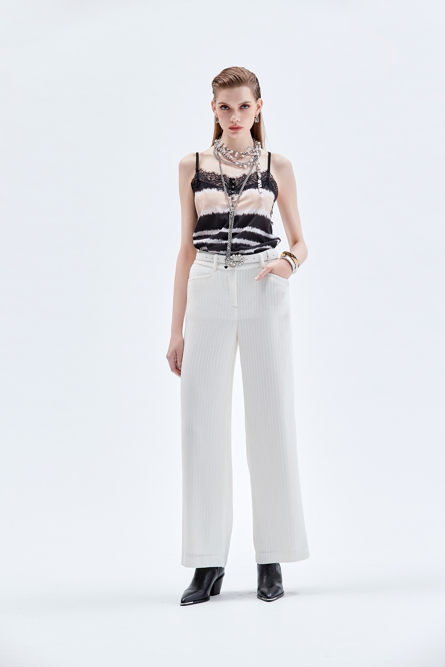 奶白色彈性坑條直筒寬褲Wide Leg White Pants,上班OL穿搭,寬褲,時髦成套搭配,白色褲子,白色長褲,秋冬穿搭,褲子