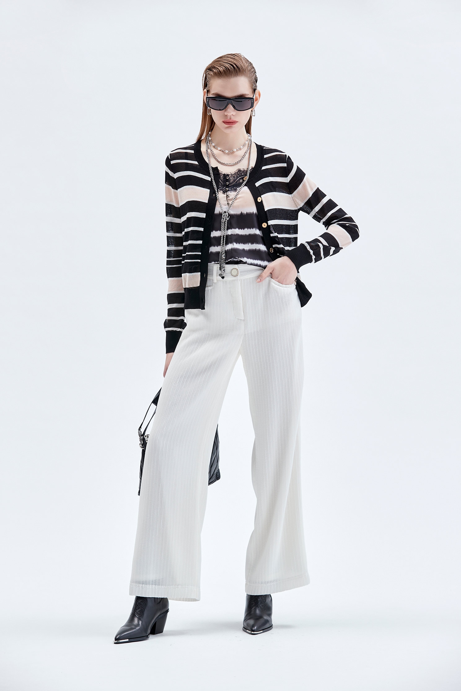 奶白色彈性坑條直筒寬褲Wide Leg White Pants,上班OL穿搭,寬褲,時髦成套搭配,白色褲子,白色長褲,秋冬穿搭,褲子