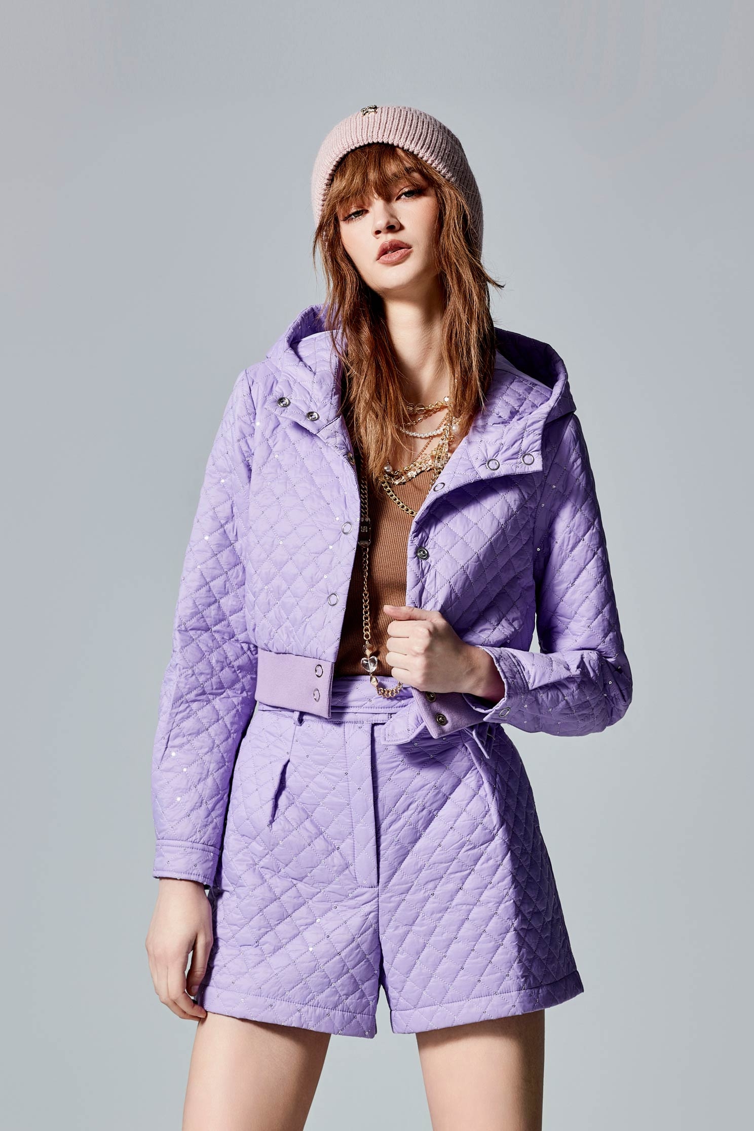 數字薰衣草絎縫短褲數字薰衣草絎縫短褲,短褲,秋冬穿搭,褲子