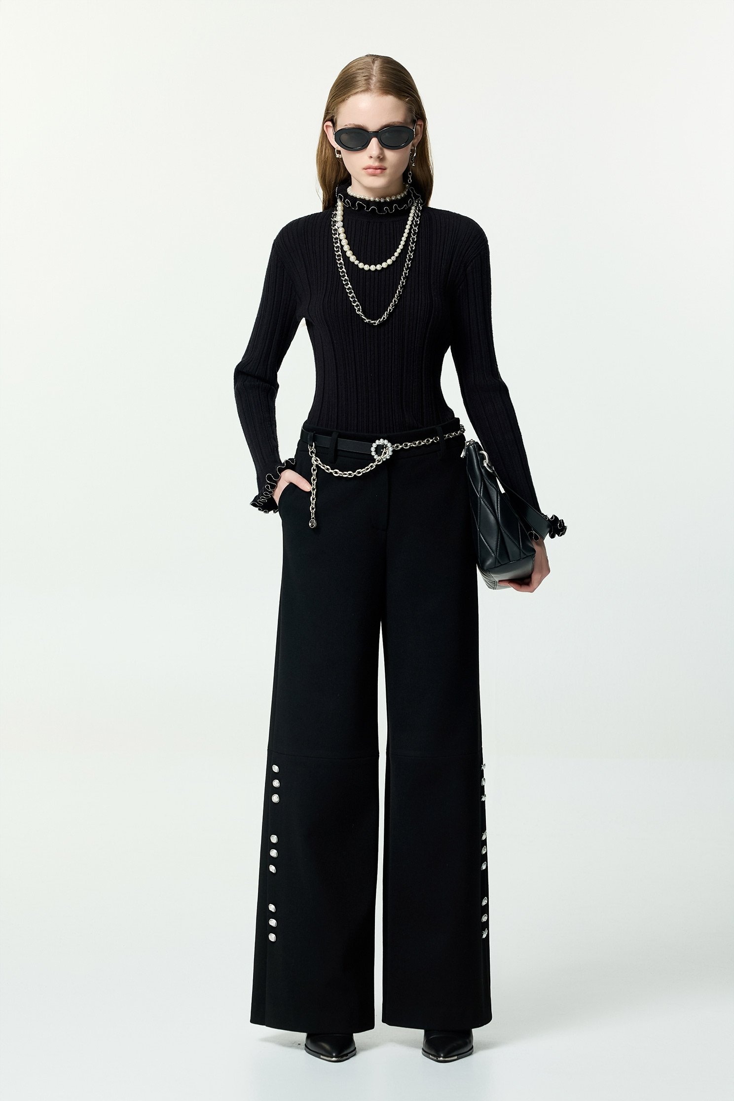 溫暖磨毛感彈性寬褲溫暖磨毛感彈性寬褲,上班OL穿搭,寬褲,秋冬穿搭,褲子