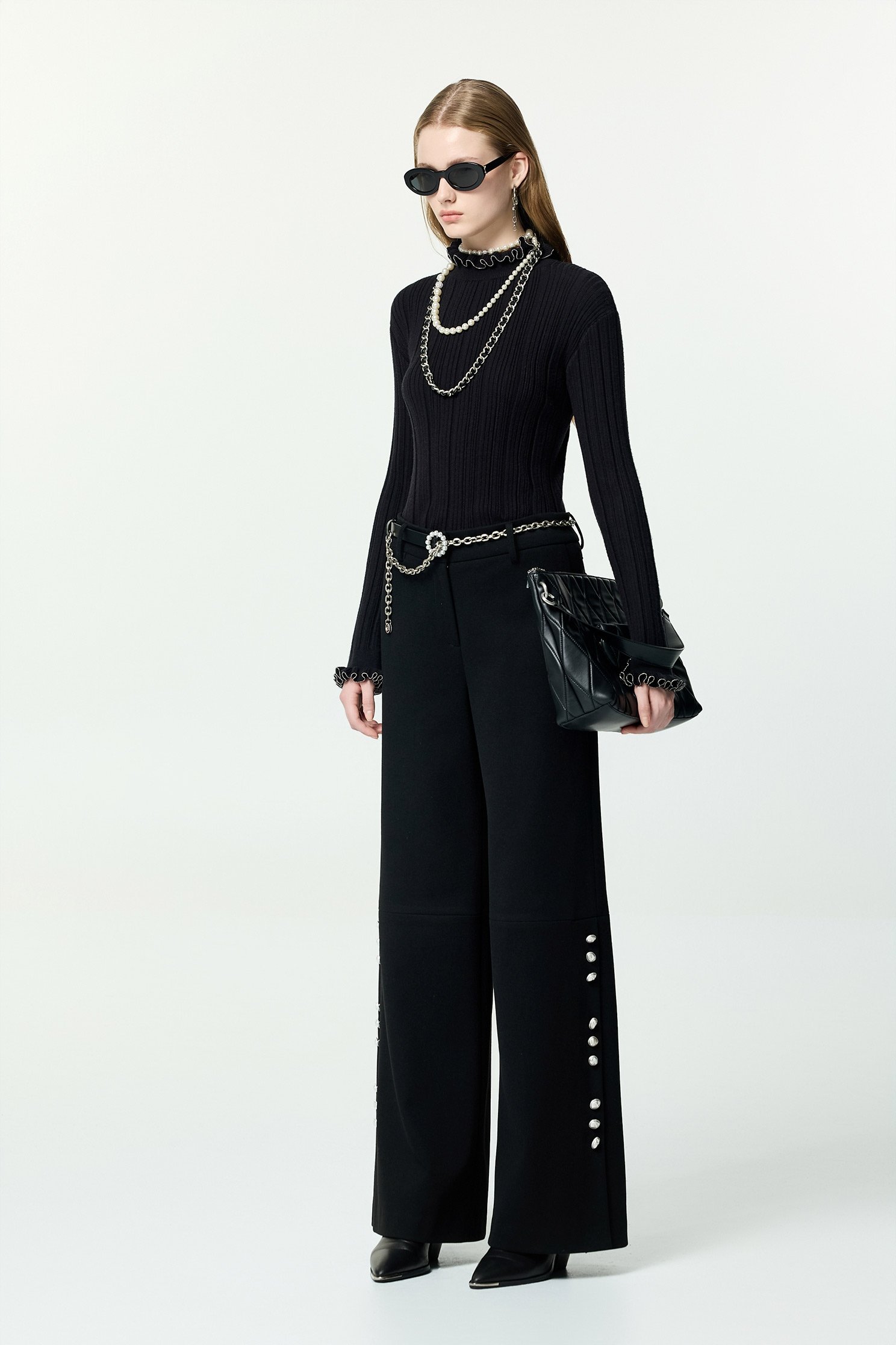 溫暖磨毛感彈性寬褲溫暖磨毛感彈性寬褲,上班OL穿搭,寬褲,秋冬穿搭,褲子