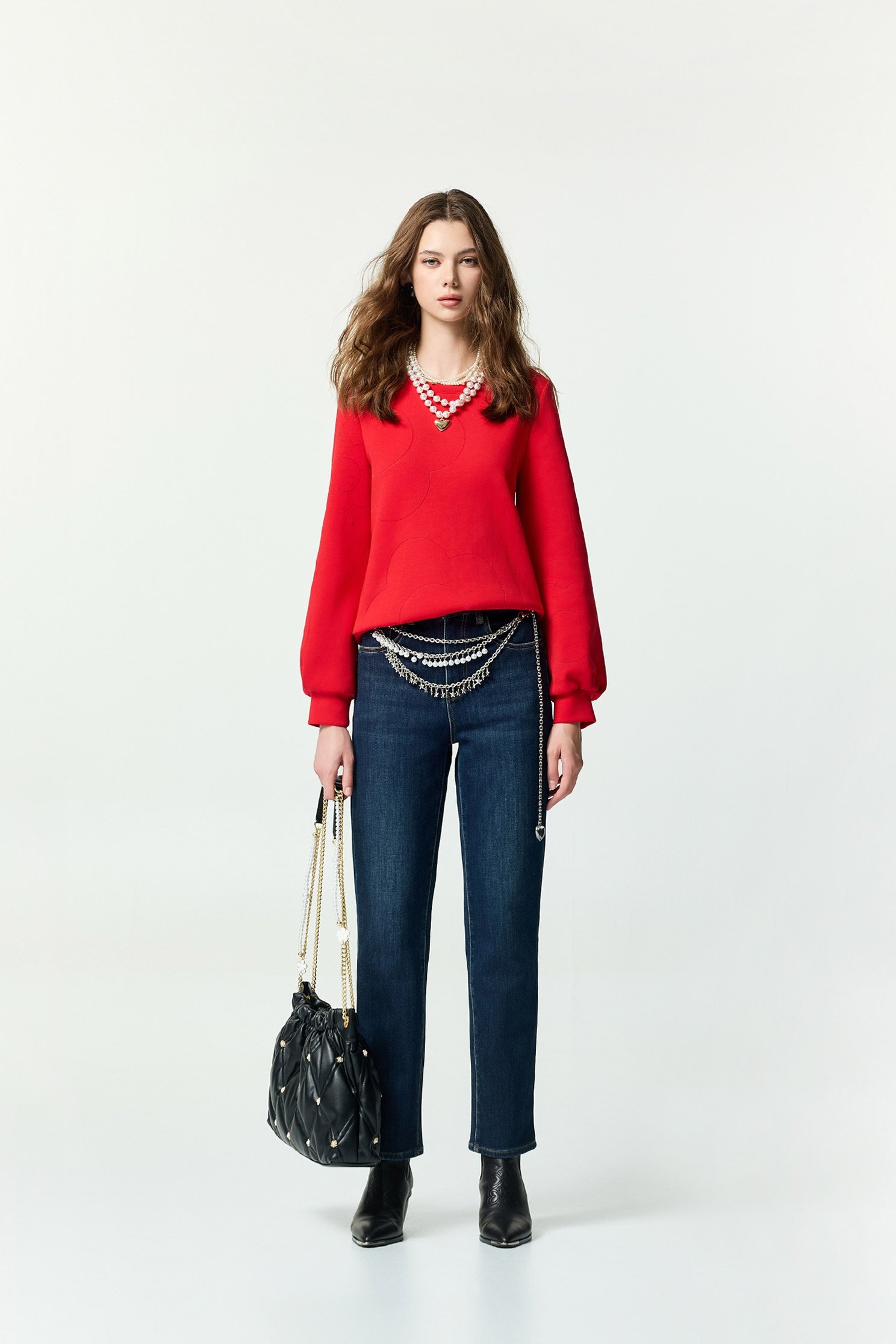 五彩鑽飾口袋牛仔合身褲五彩鑽飾口袋牛仔合身褲,牛仔,牛仔褲,秋冬穿搭,褲子