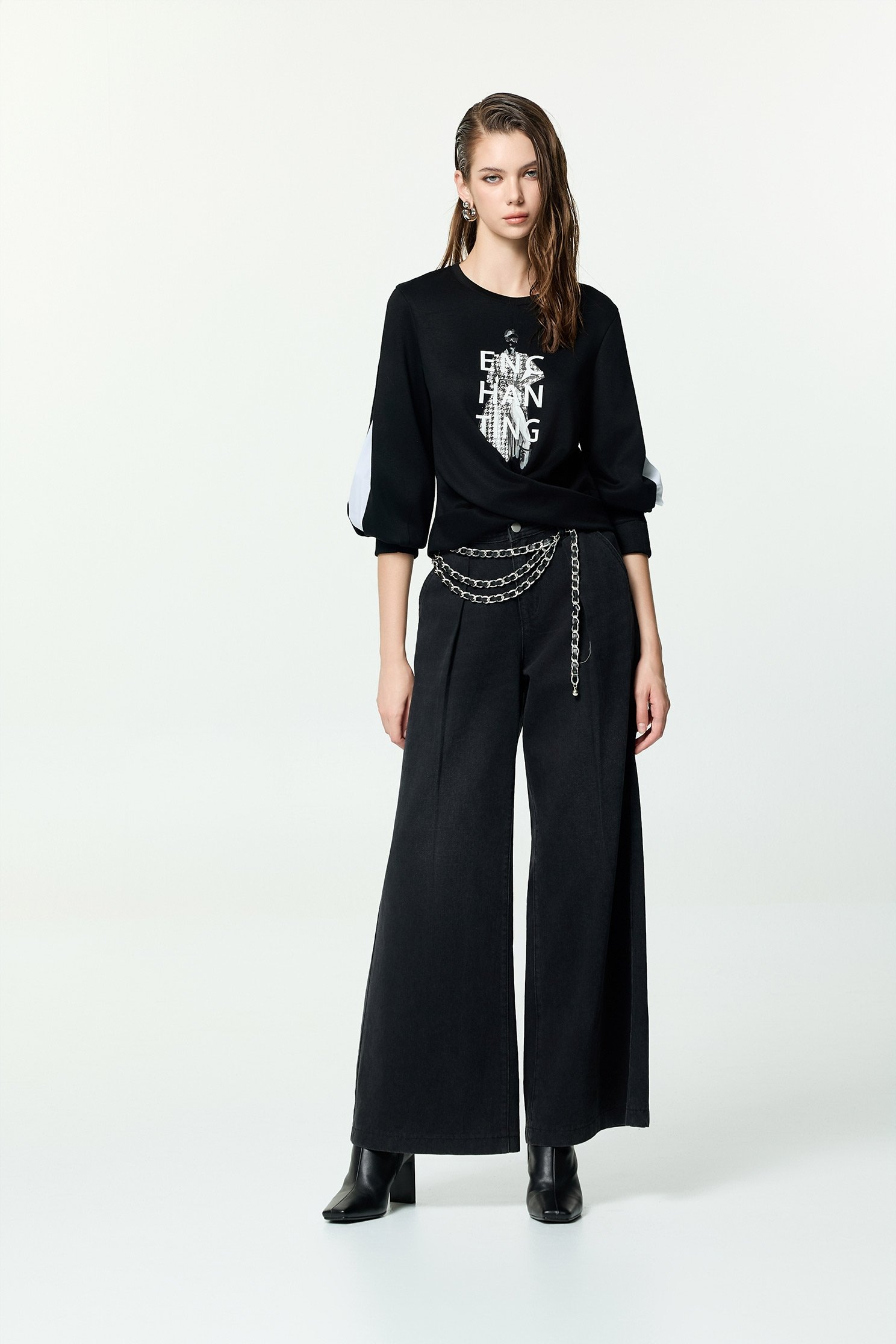 刷色牛仔打褶大寬褲刷色牛仔打褶大寬褲,上班OL穿搭,寬褲,牛仔,牛仔褲,秋冬穿搭,褲子