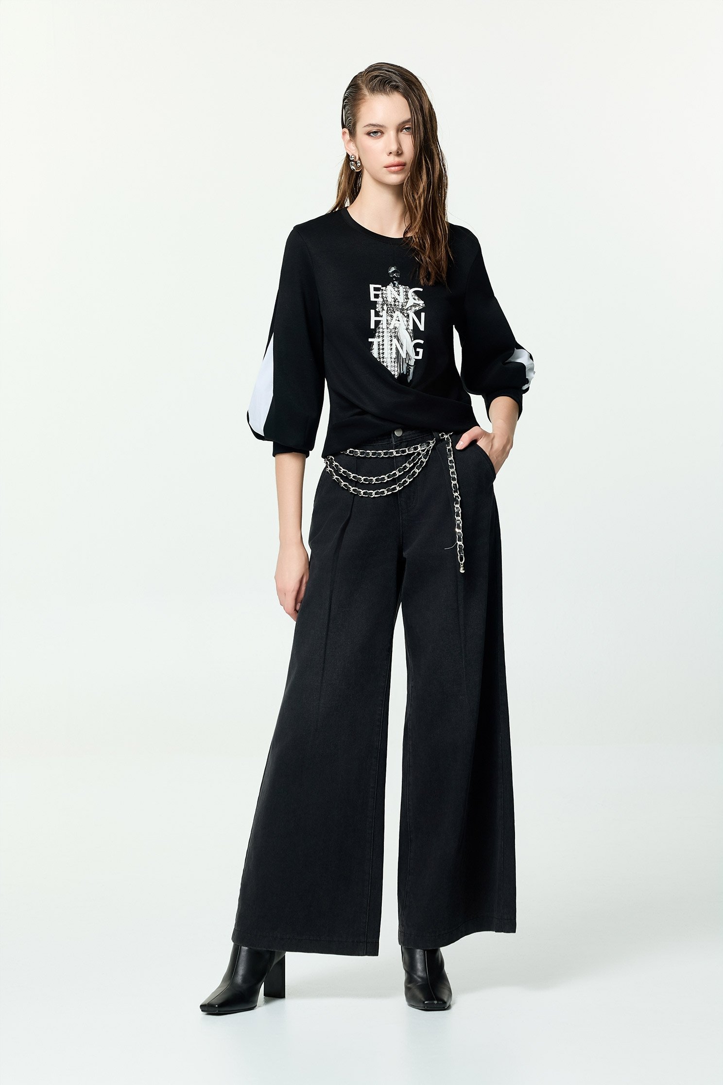 刷色牛仔打褶大寬褲刷色牛仔打褶大寬褲,上班OL穿搭,寬褲,牛仔,牛仔褲,秋冬穿搭,褲子