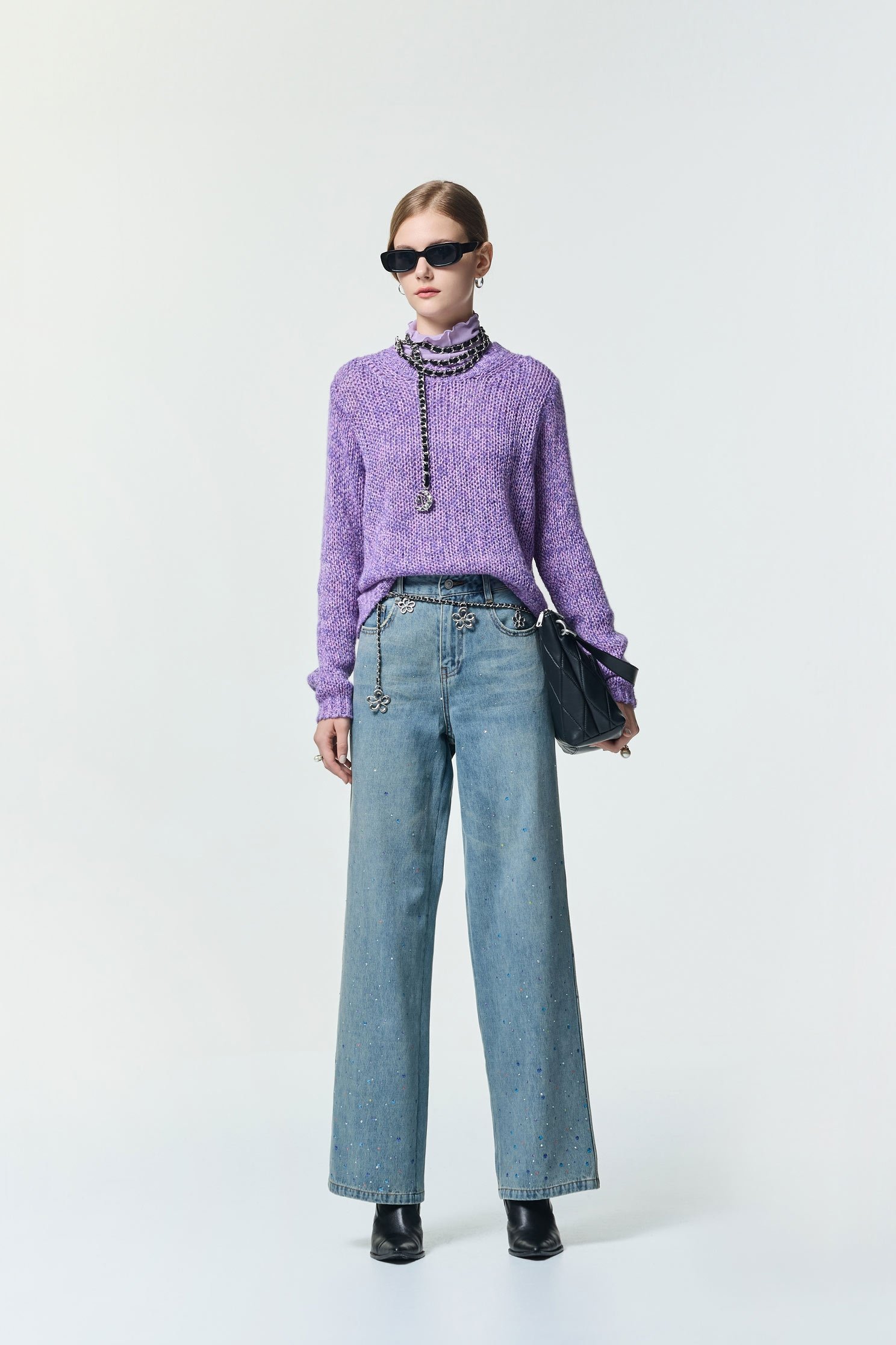 閃光五彩點點牛仔寬褲閃光五彩點點牛仔寬褲,丹寧,喇叭褲,寬褲,牛仔,牛仔褲,秋冬穿搭,約會特輯,褲子