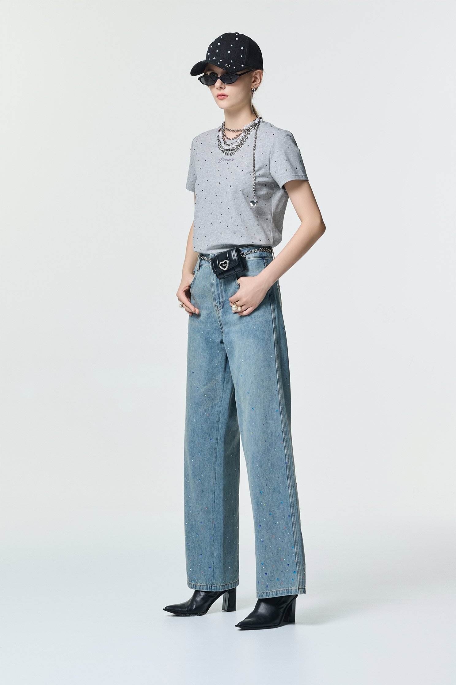 閃光五彩點點牛仔寬褲閃光五彩點點牛仔寬褲,丹寧,喇叭褲,寬褲,牛仔,牛仔褲,秋冬穿搭,約會特輯,褲子